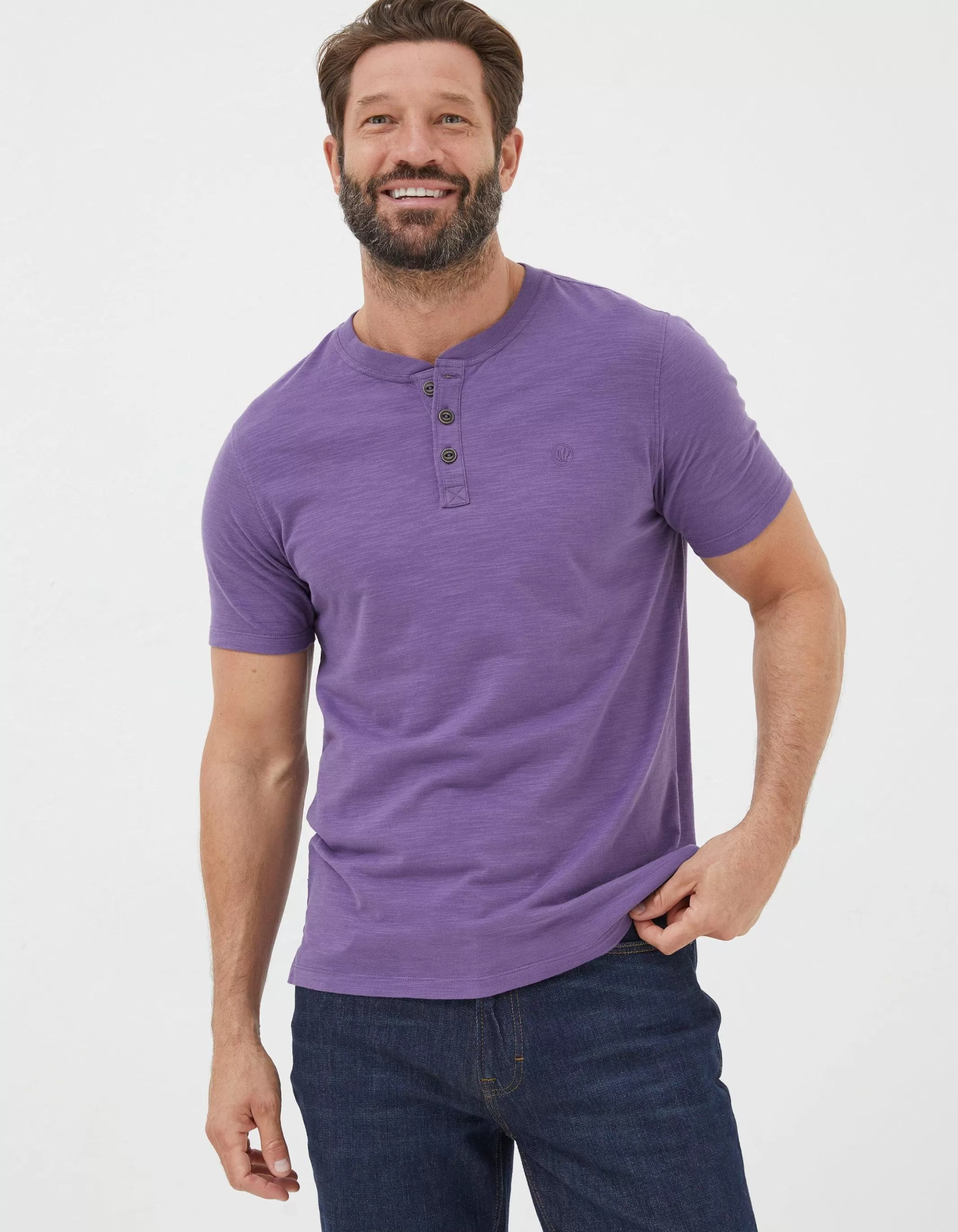 Cheap FatFace Organic Cotton Woodside Slub Henley Purple