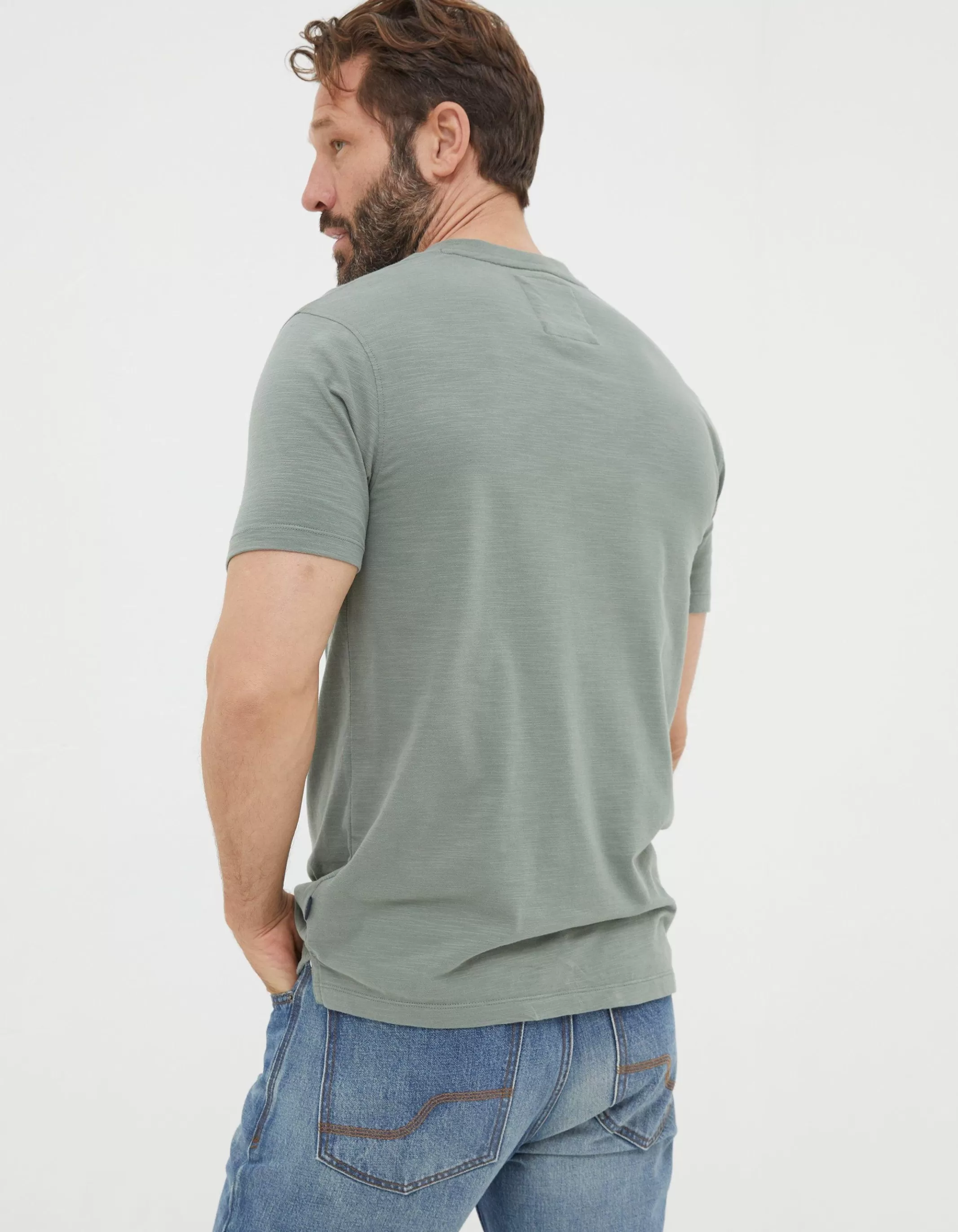 Shop FatFace Organic Cotton Woodside Slub Henley Sage Green