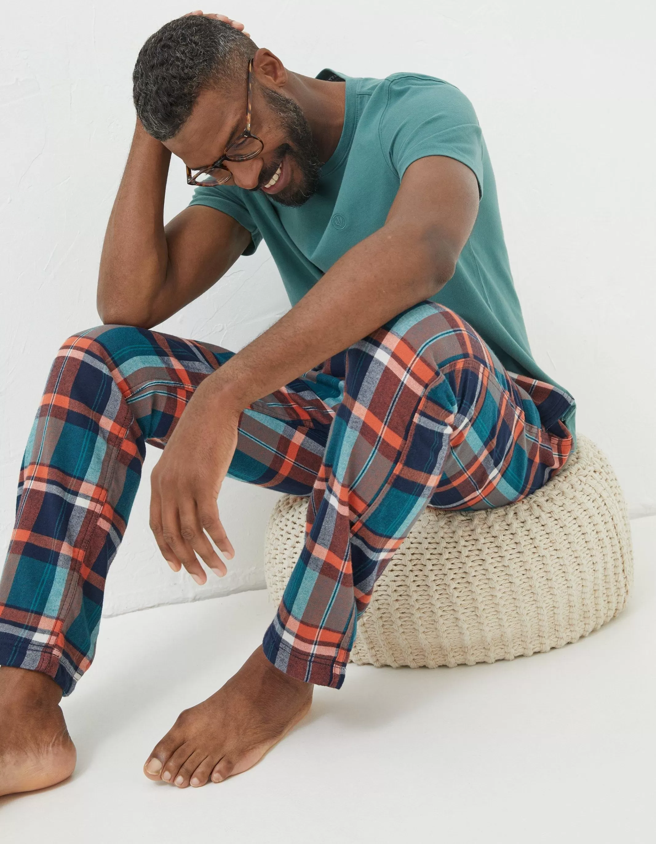 Cheap FatFace Orkney Check Lightweight Pyjama Bottoms Jade Green