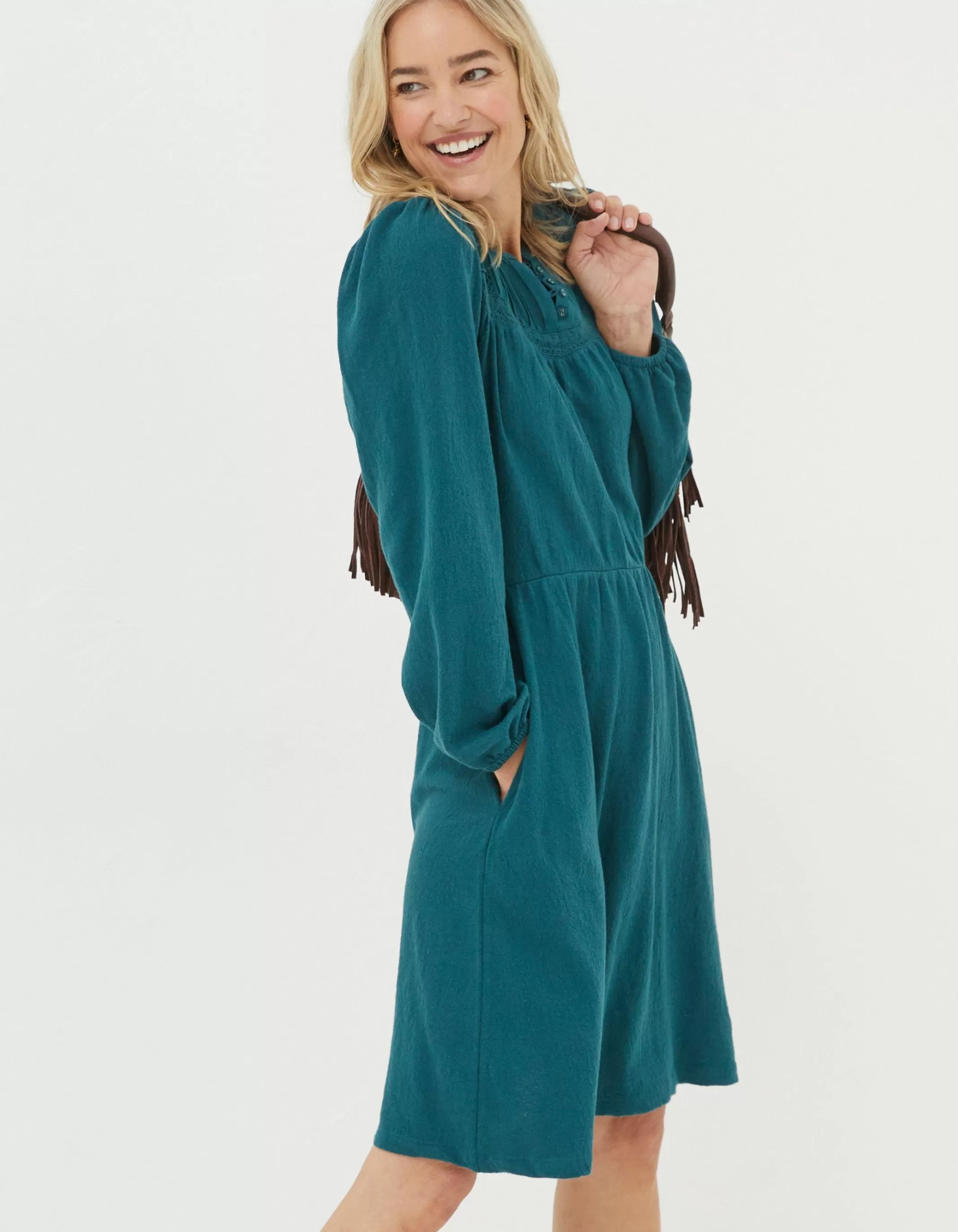 Best Sale FatFace Orla Jersey Dress Dark Teal Green