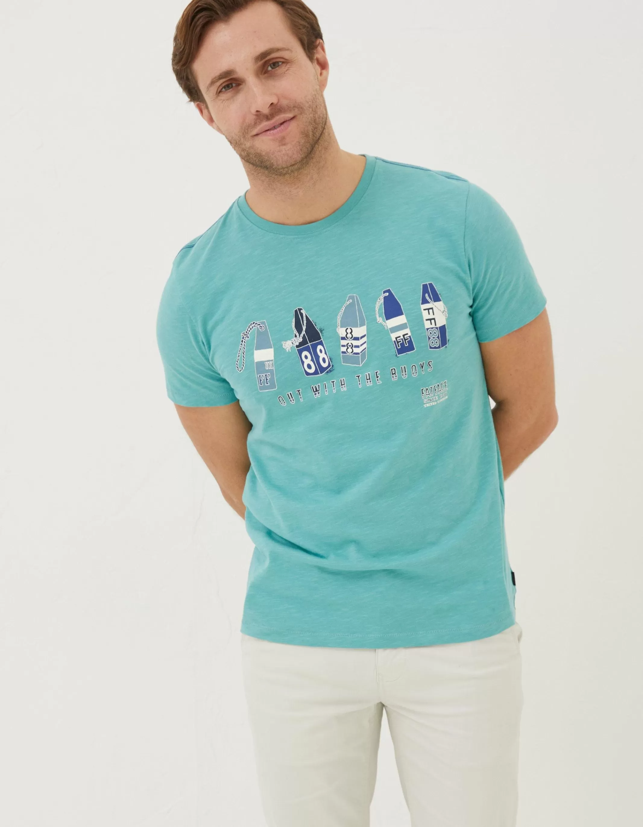 Cheap FatFace Out With The Buoys T Shirt Light Teal
