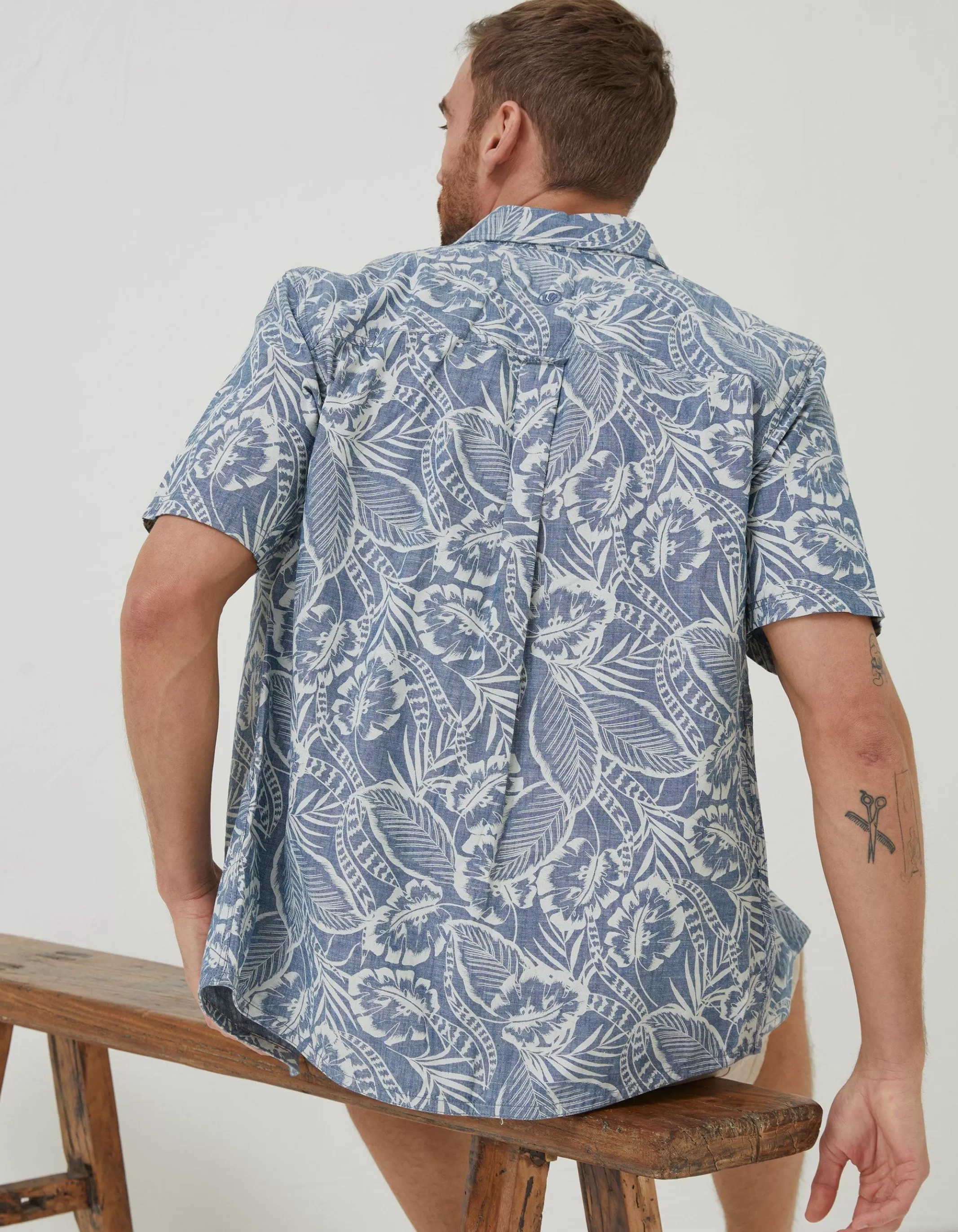 New FatFace Paddon Palm Print Shirt Blue
