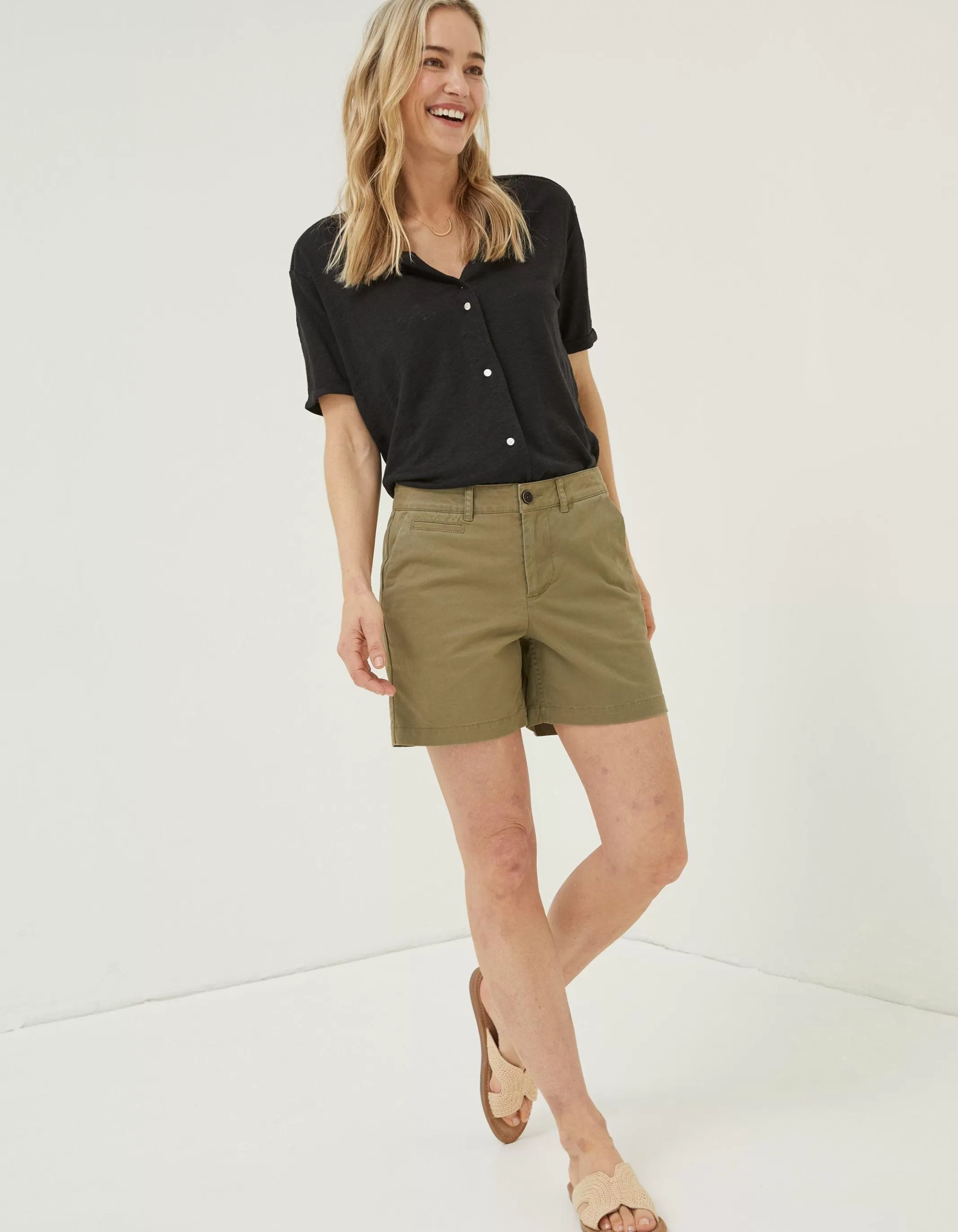 Cheap FatFace Padstow Chino Shorts Khaki Green