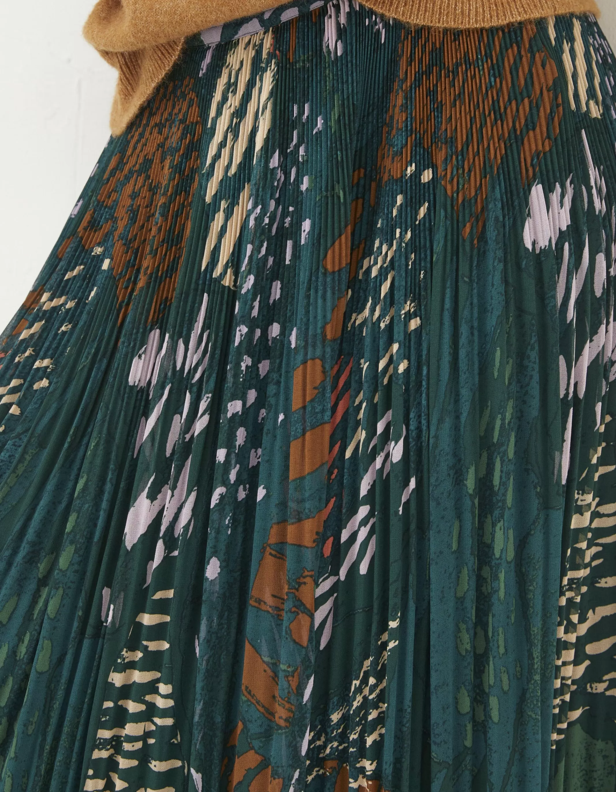 Best FatFace Paignton Landscape Pleated Midi Skirt Teal Green