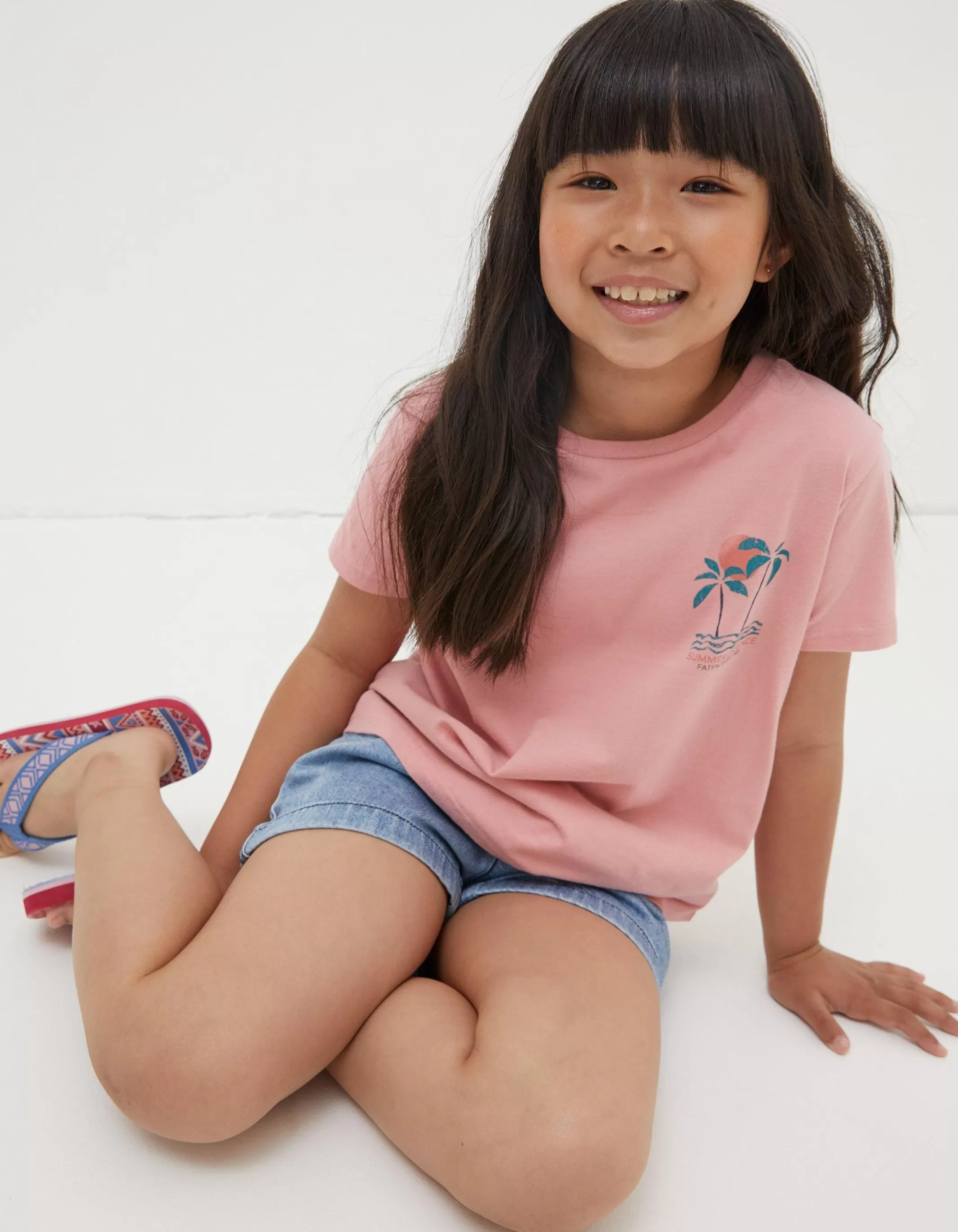 Sale FatFace Palm Tree Mini Me T-Shirt Coral Pink