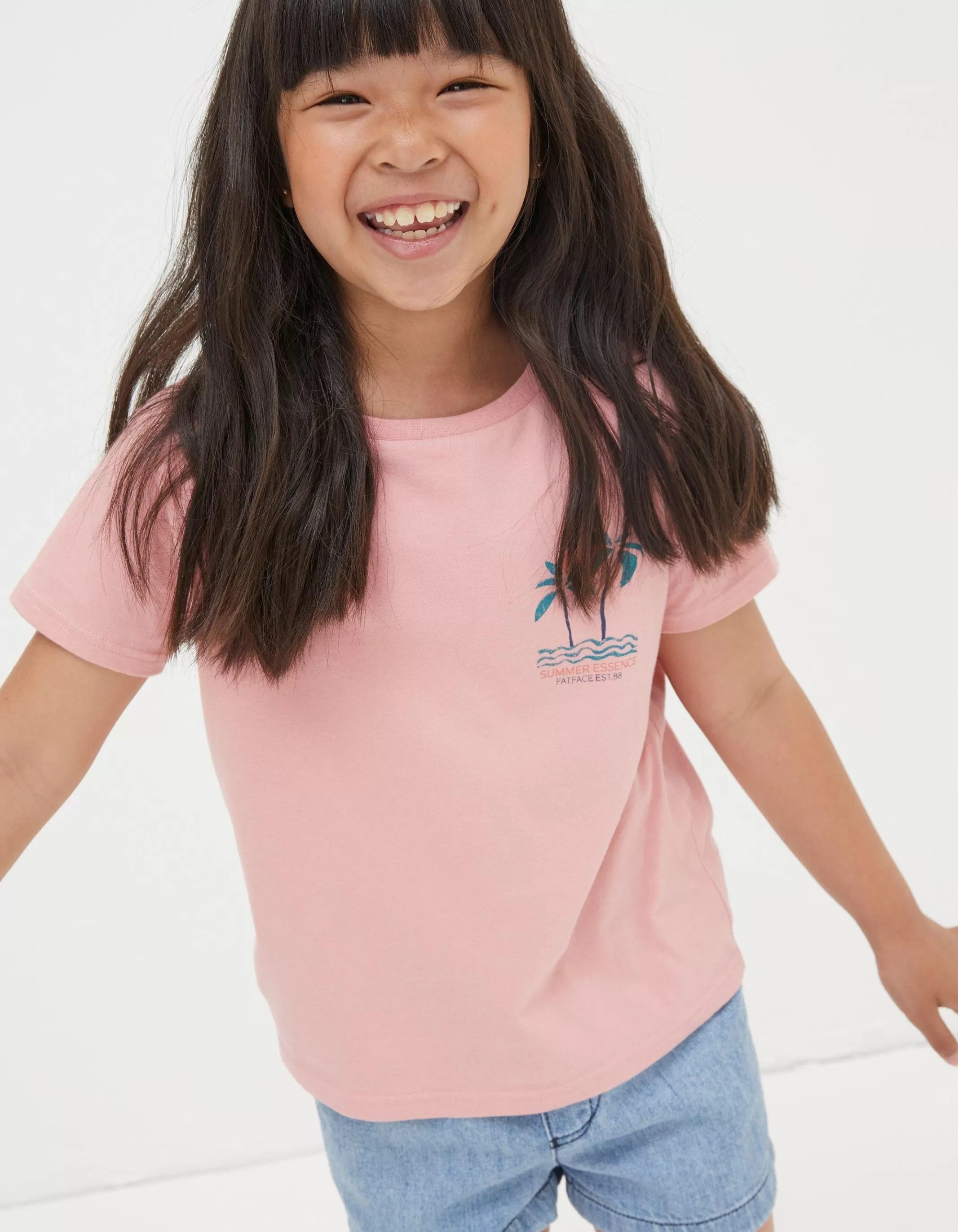 Sale FatFace Palm Tree Mini Me T-Shirt Coral Pink