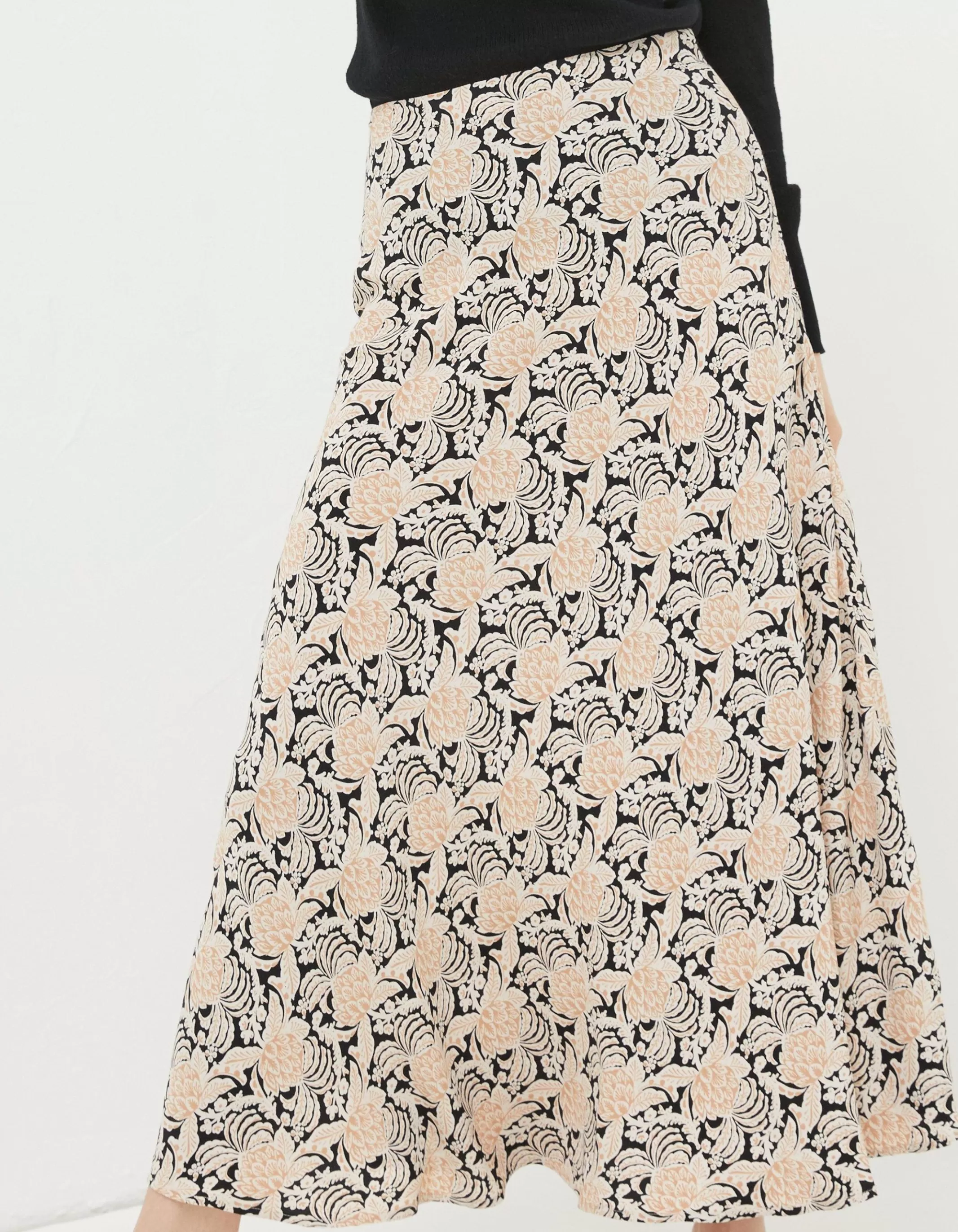 Outlet FatFace Pat Damask Floral Midi Skirt Black