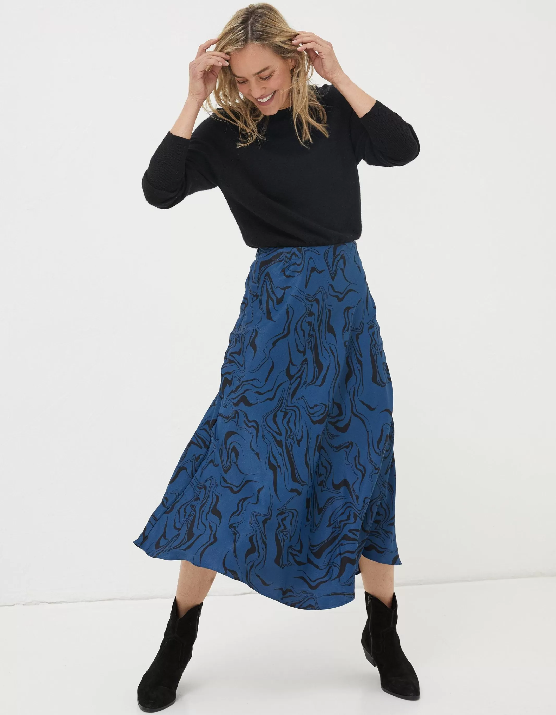 Cheap FatFace Pat Marble Midi Skirt Teal Blue