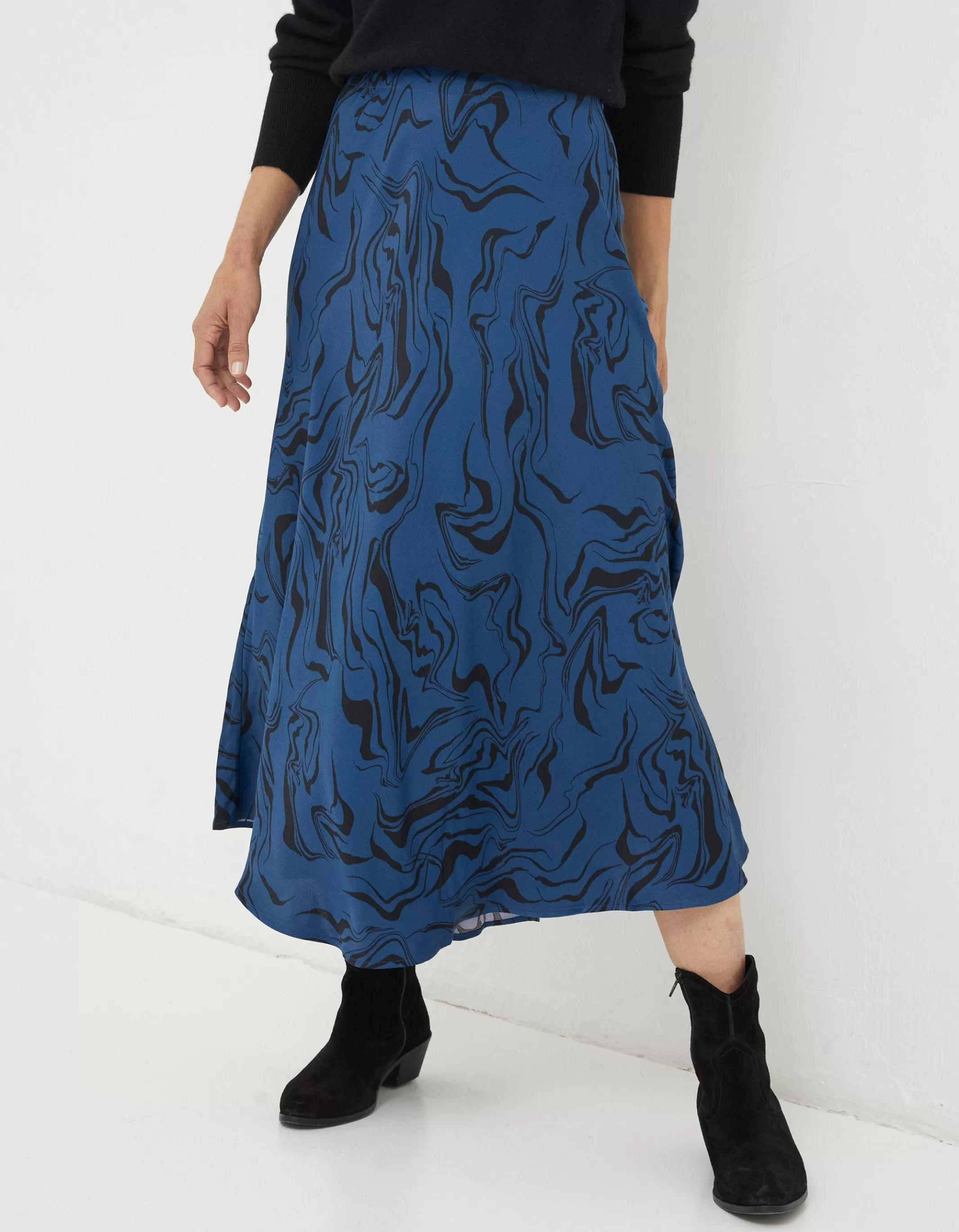 Cheap FatFace Pat Marble Midi Skirt Teal Blue