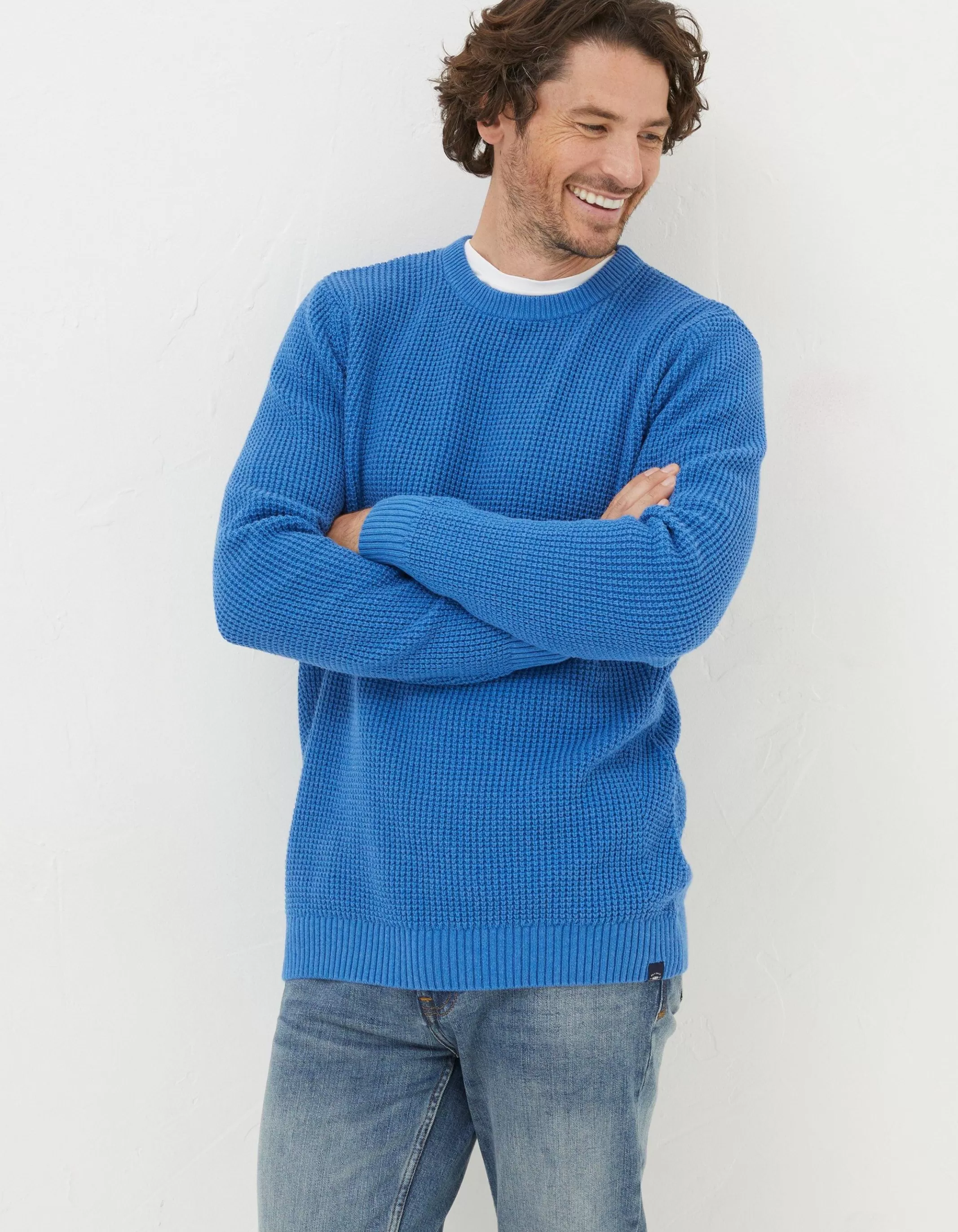 Cheap FatFace Pembrey Cotton Crew Neck Jumper Cobalt Blue