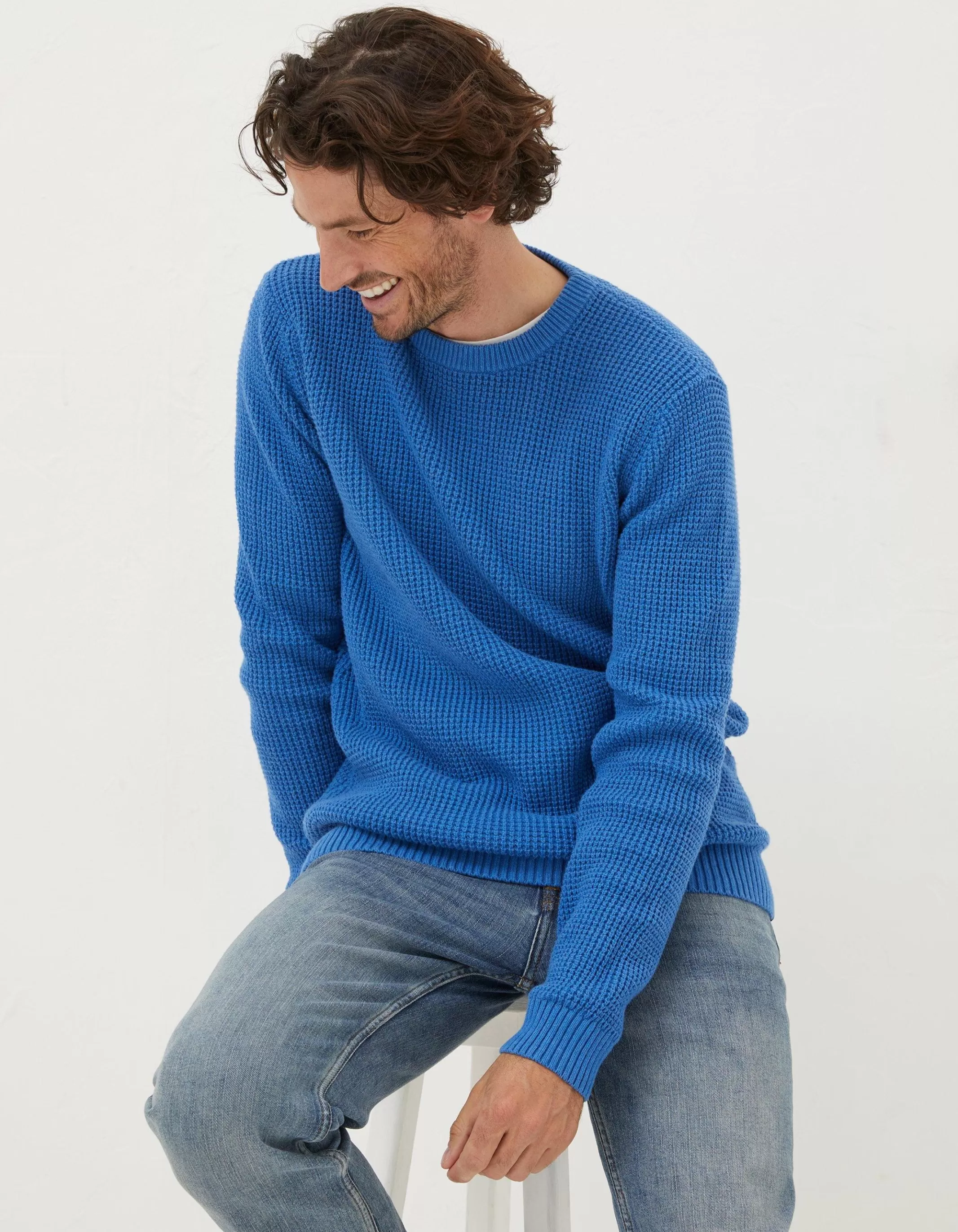 Cheap FatFace Pembrey Cotton Crew Neck Jumper Cobalt Blue