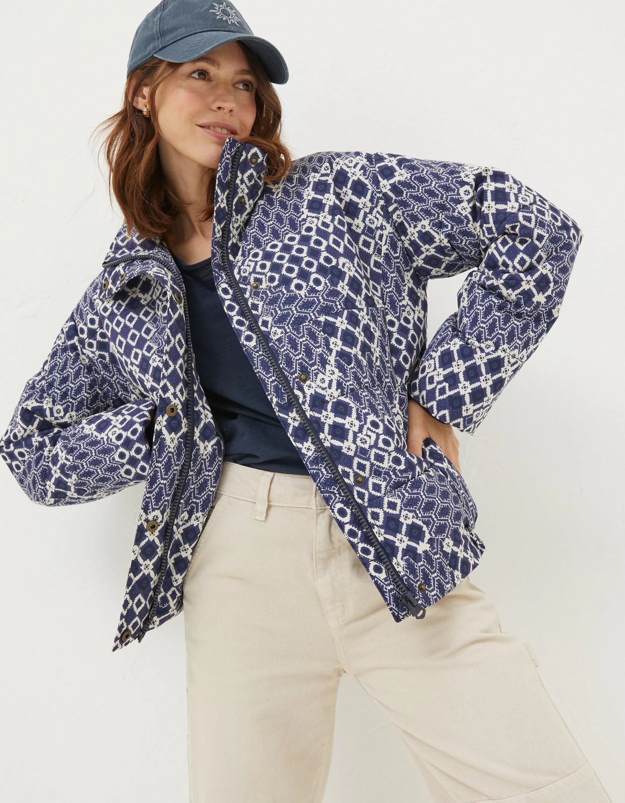 Store FatFace Peri Patchwork Puffer Jacket Navy