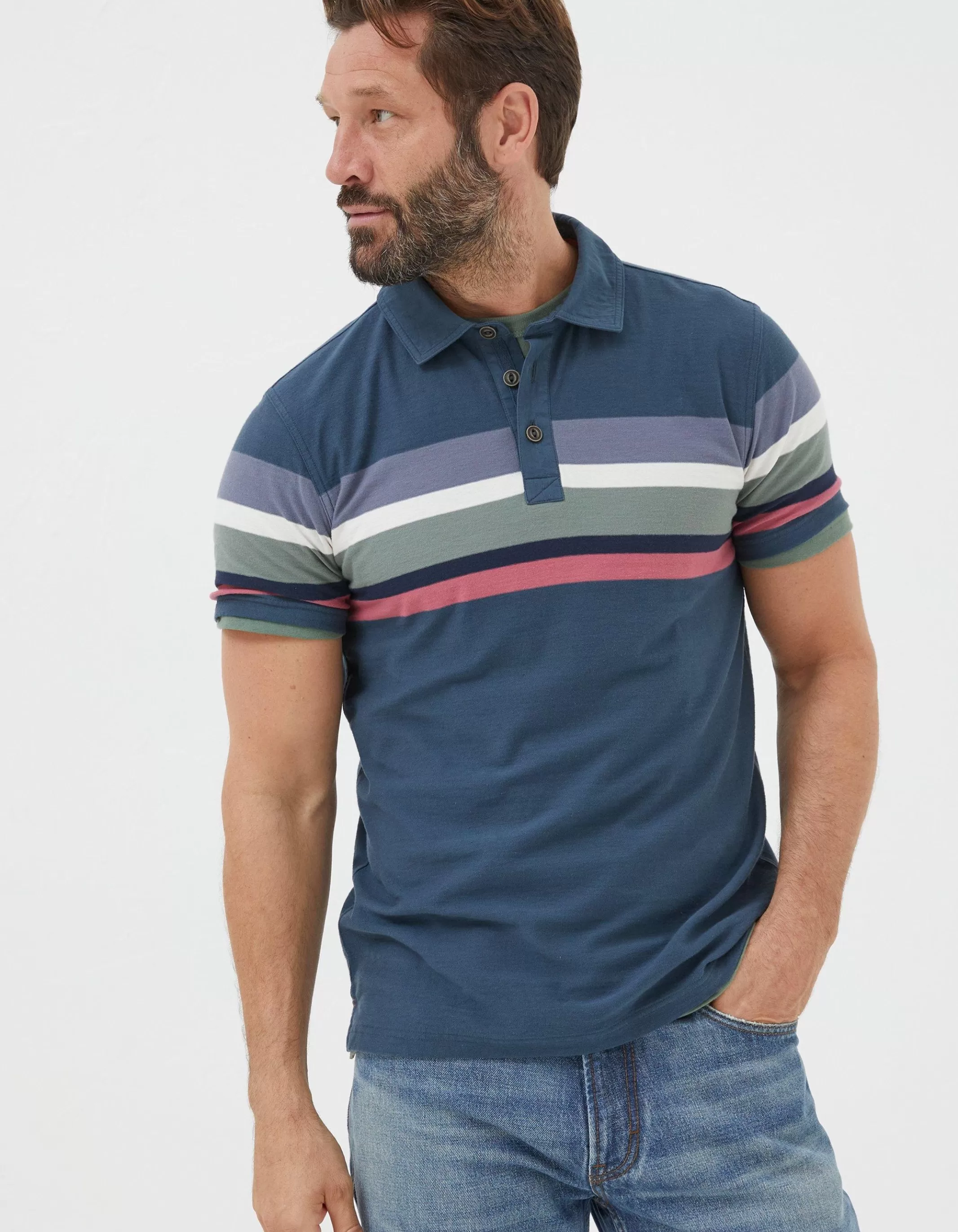 Shop FatFace Perranporth Chest Stripe Polo French Navy