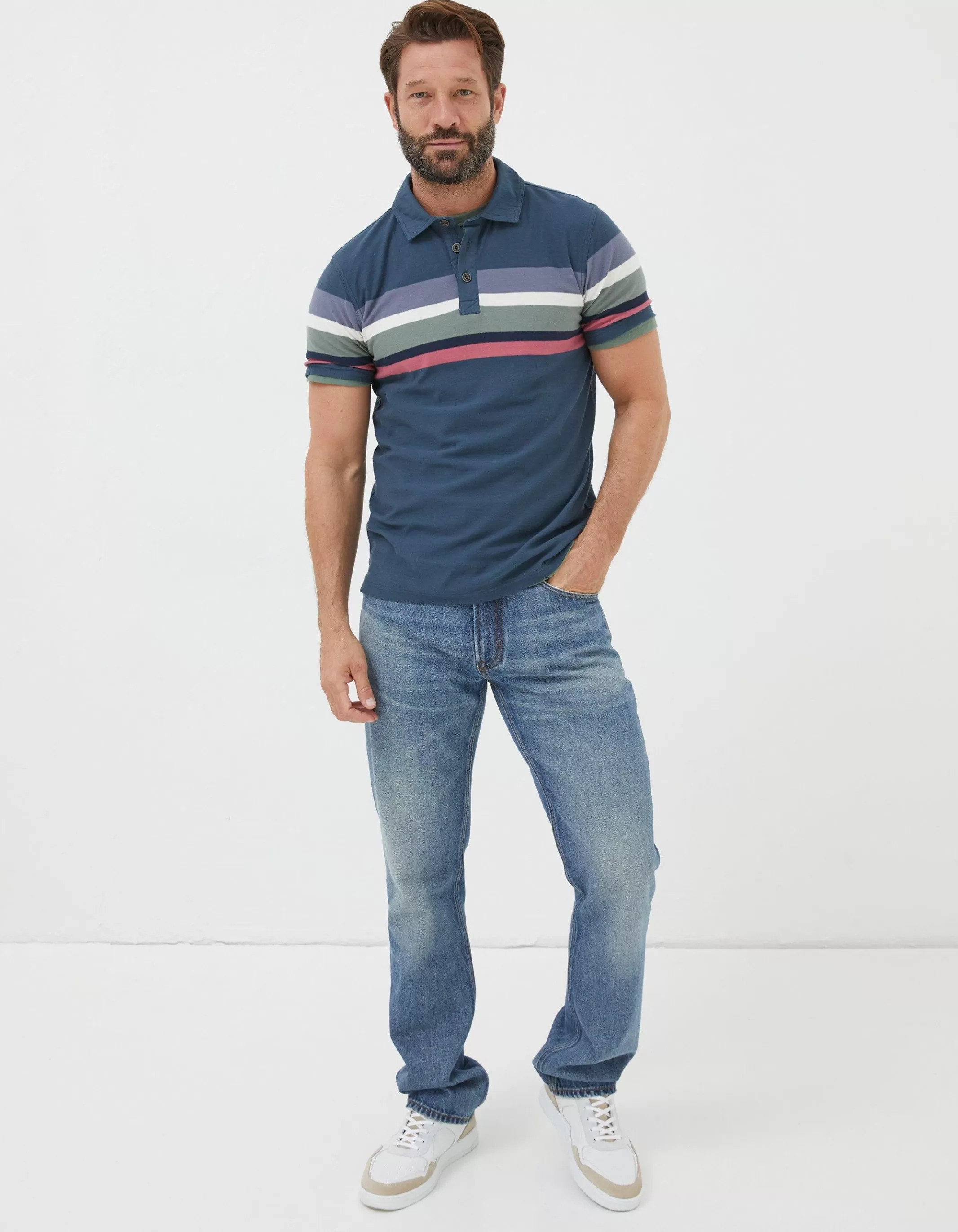 Shop FatFace Perranporth Chest Stripe Polo French Navy