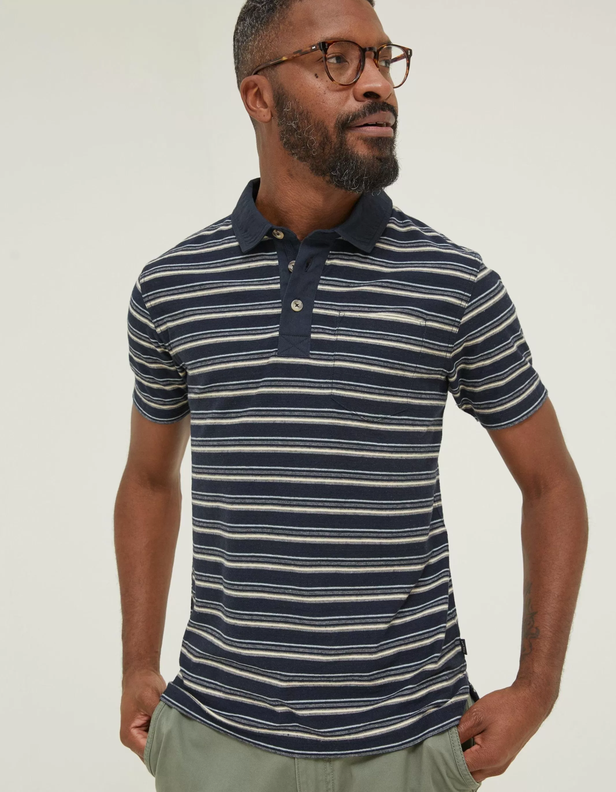Shop FatFace Perranporth Stripe Polo T-Shirt Navy