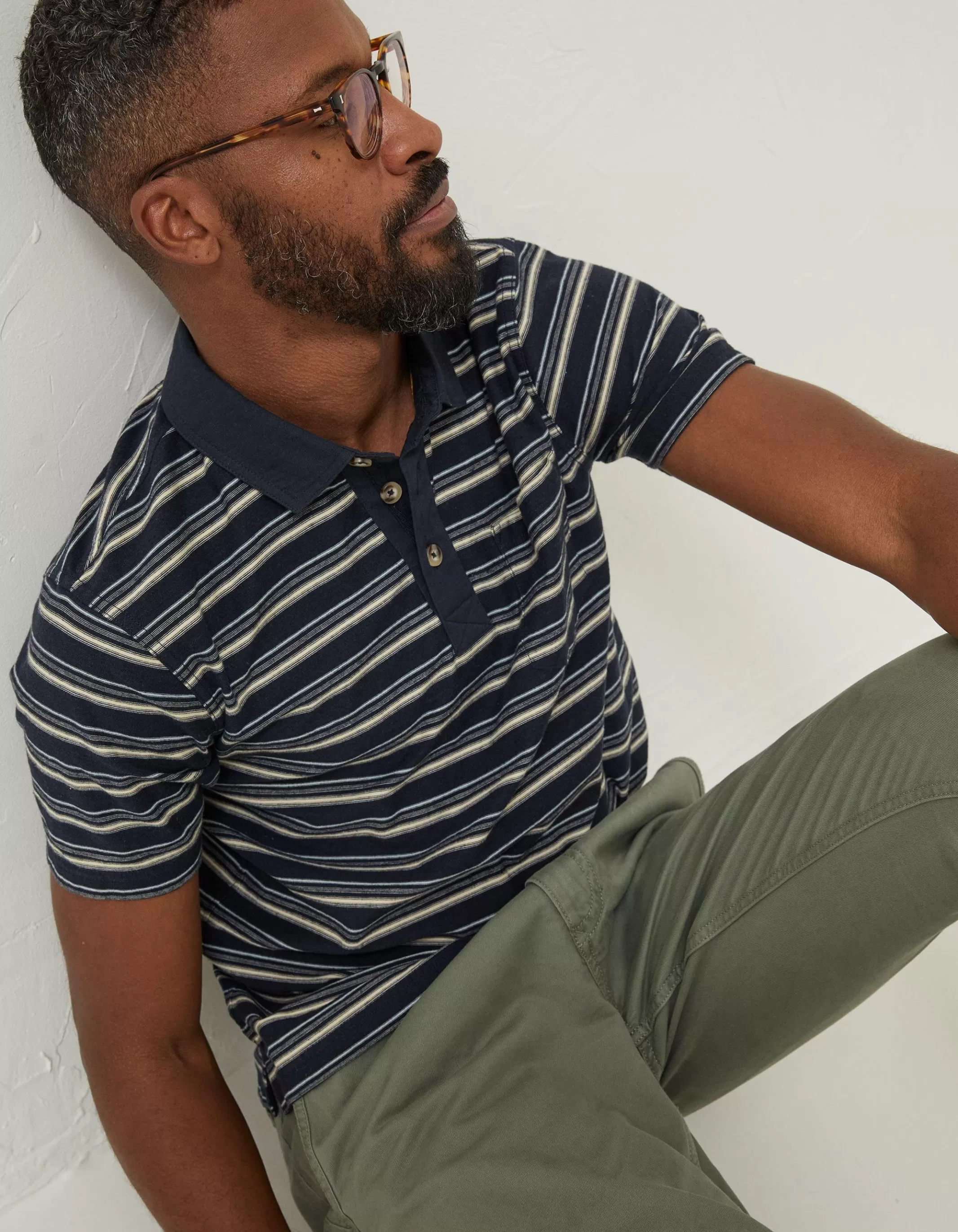 Shop FatFace Perranporth Stripe Polo T-Shirt Navy