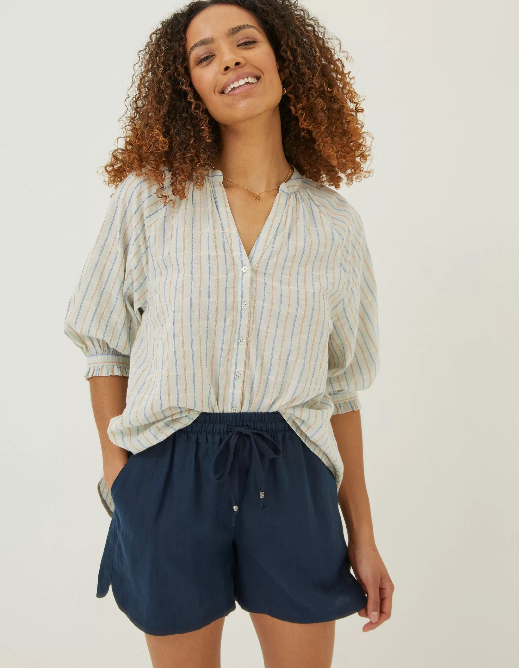 Outlet FatFace Pip Check Blouse Light Blue