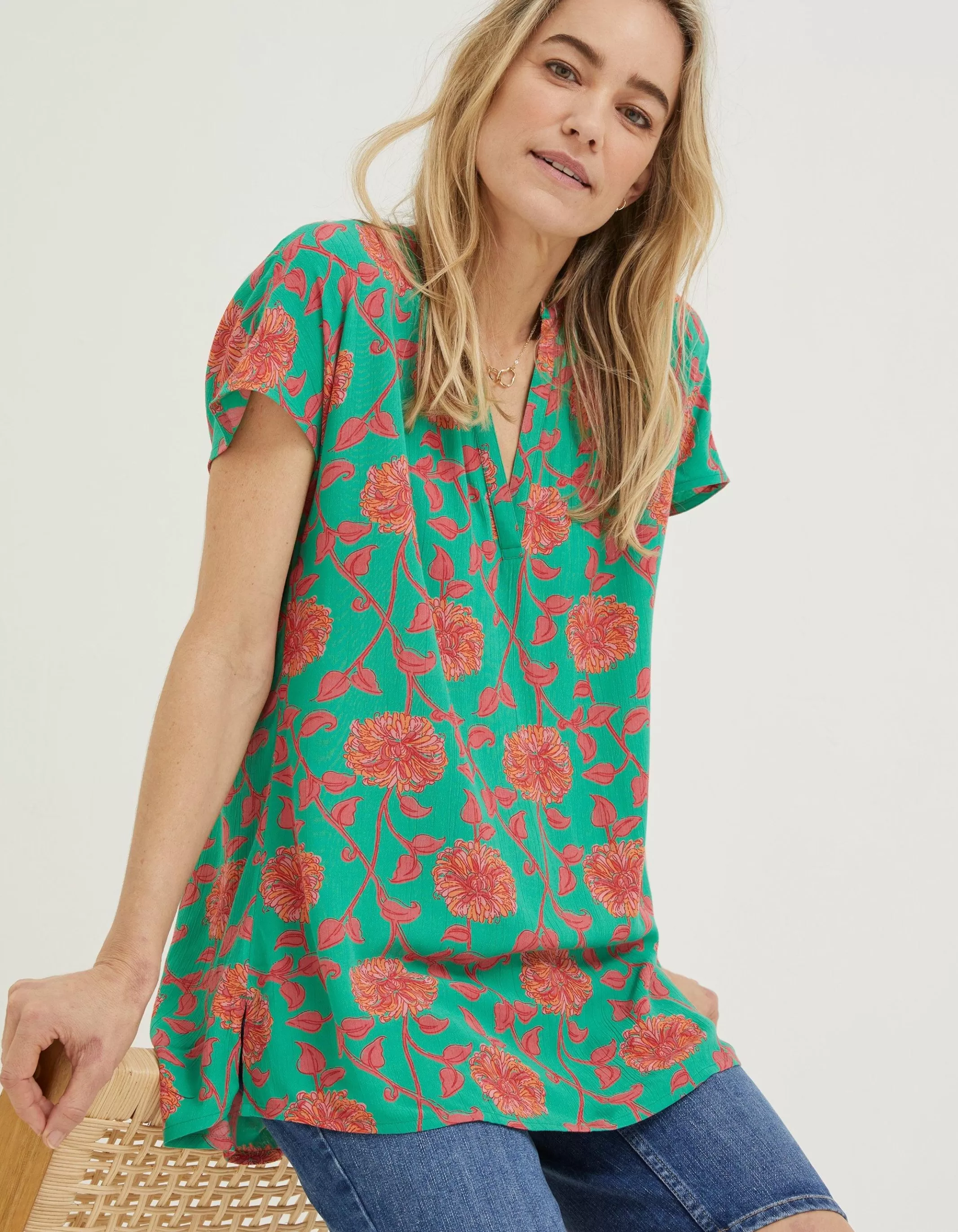 Flash Sale FatFace Piper Bali Blooms Tunic Bright Green