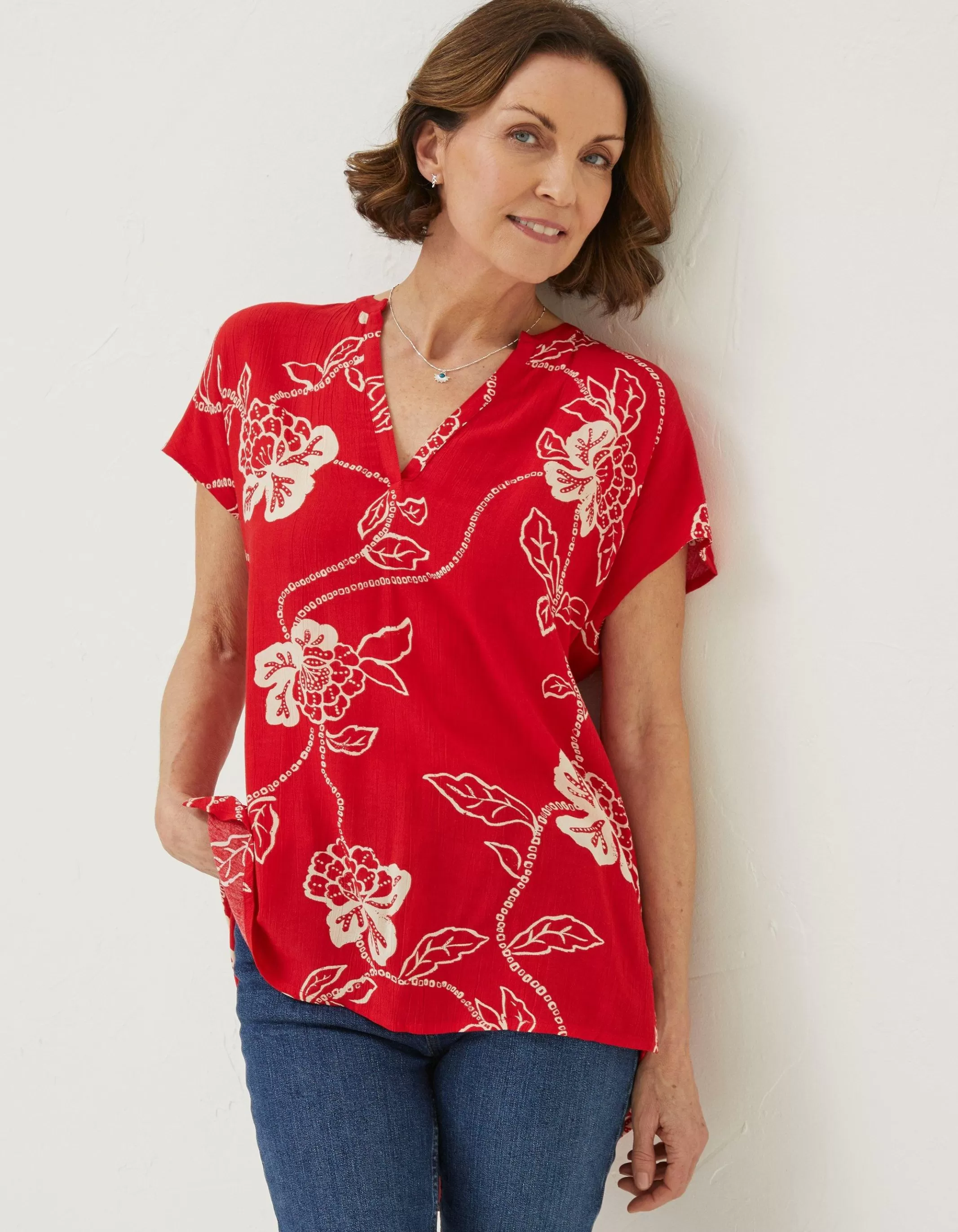 Fashion FatFace Piper Batik Red Tunic Tomato Red