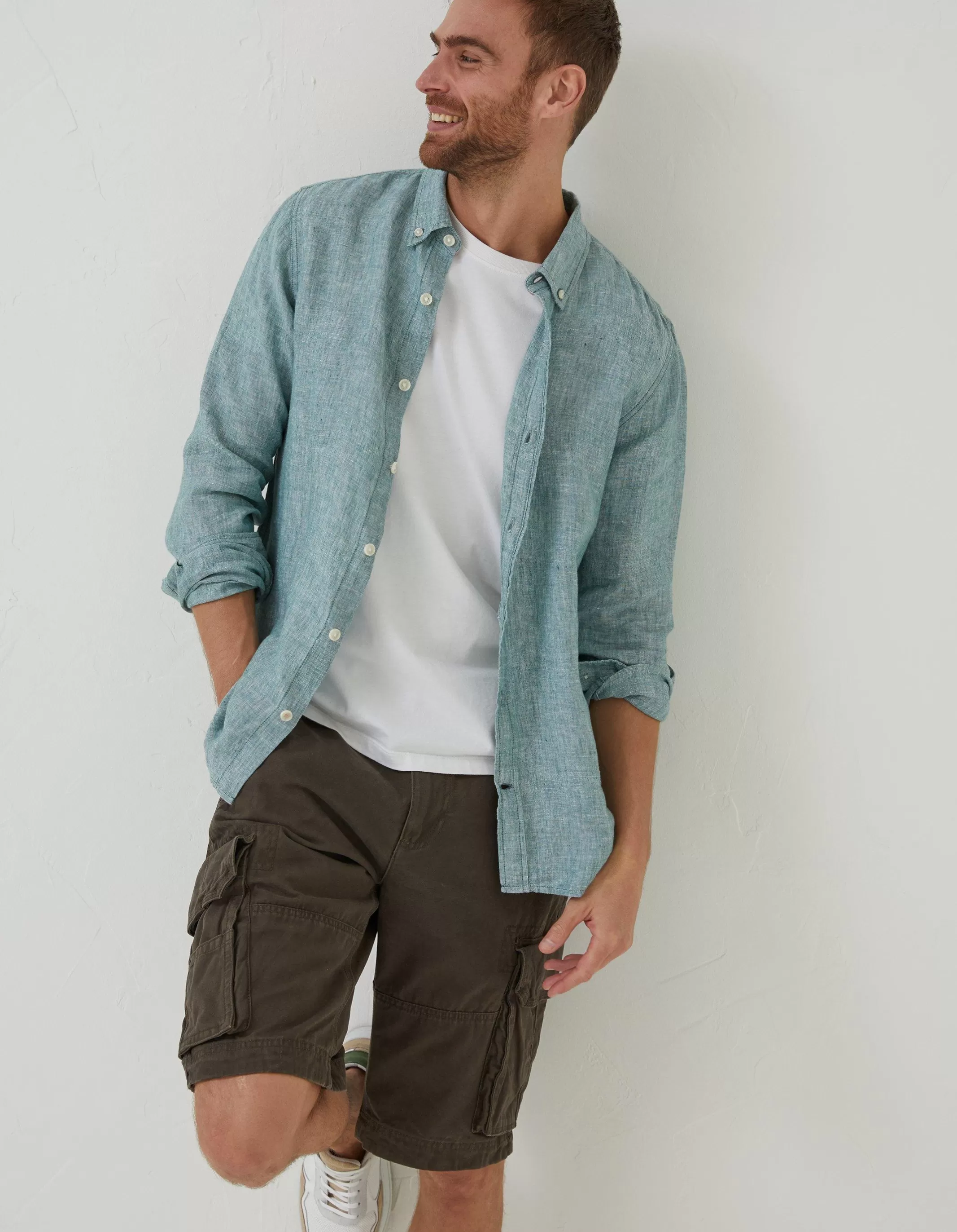 Flash Sale FatFace Plain Linen Shirt Green