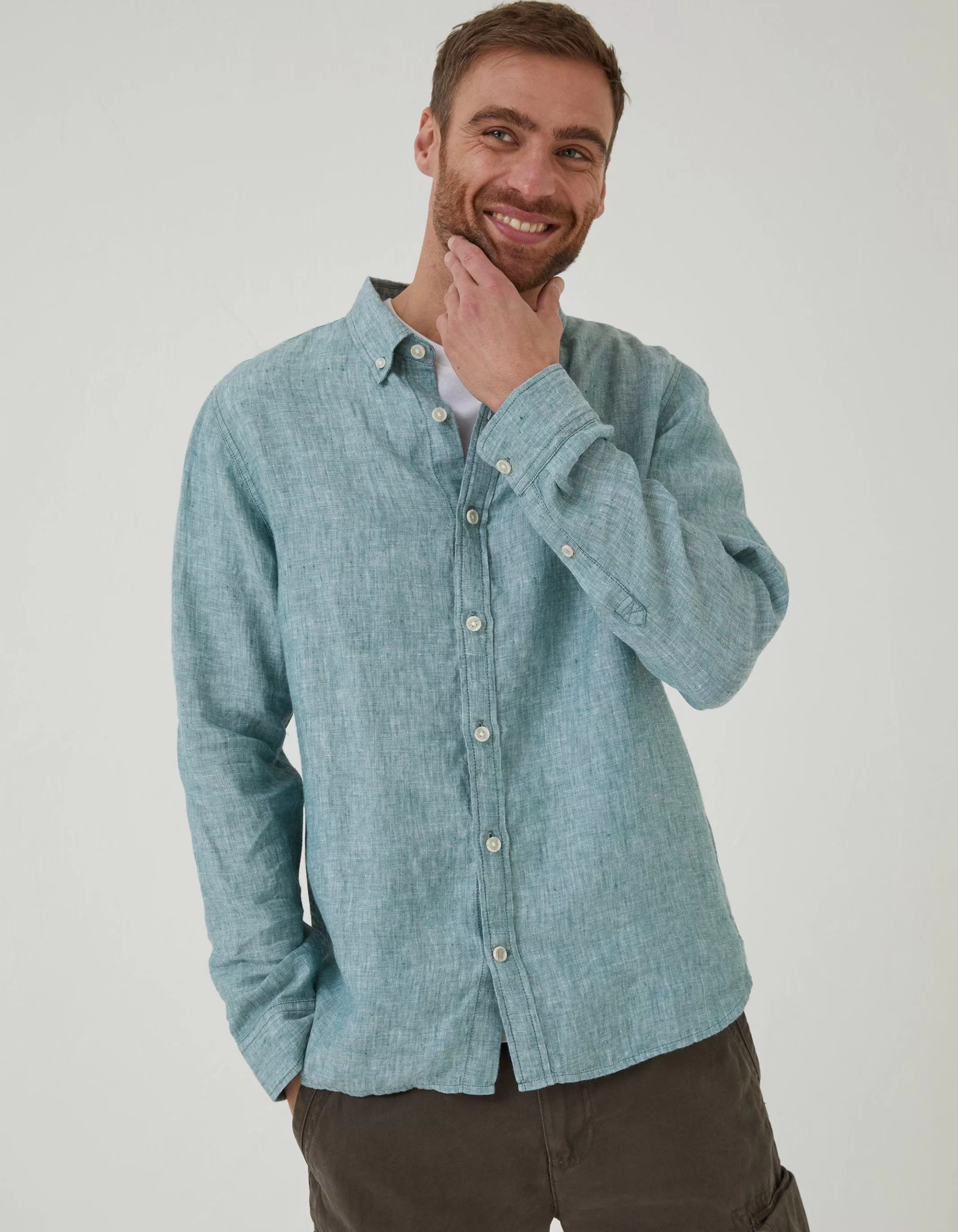 Flash Sale FatFace Plain Linen Shirt Green