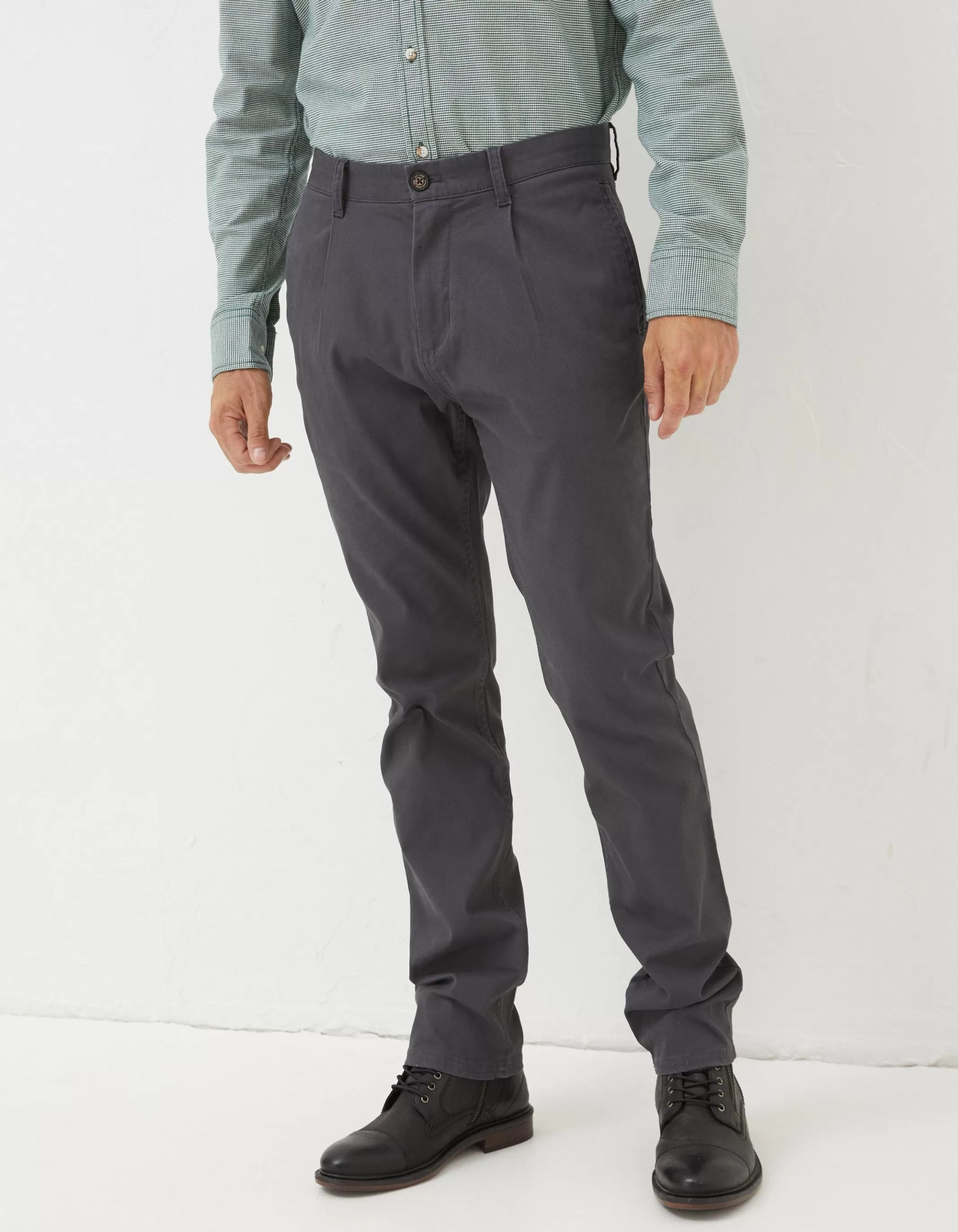 Cheap FatFace Pleated Chino Trousers Dark Grey