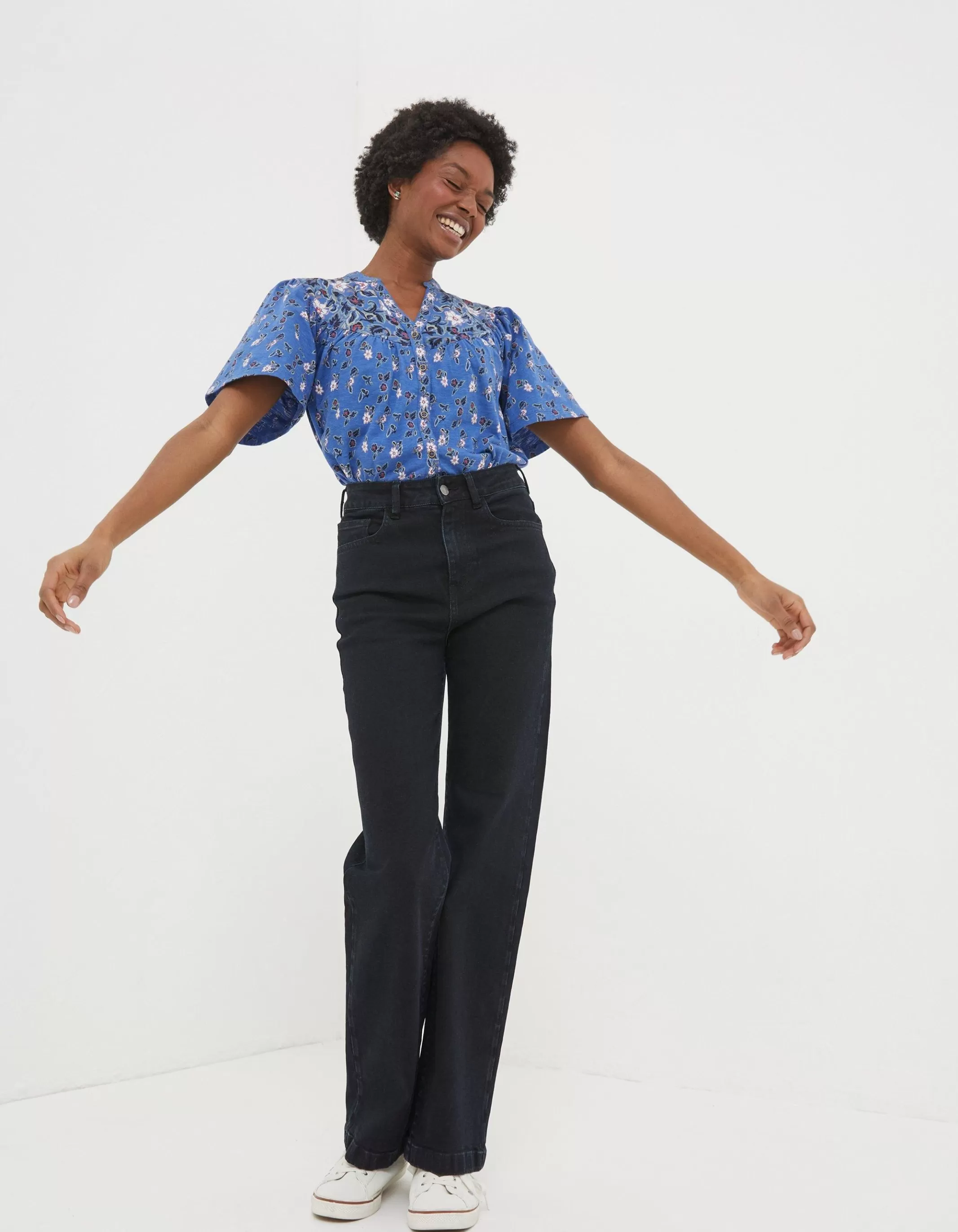 Store FatFace Polly Layered Floral Top Blue
