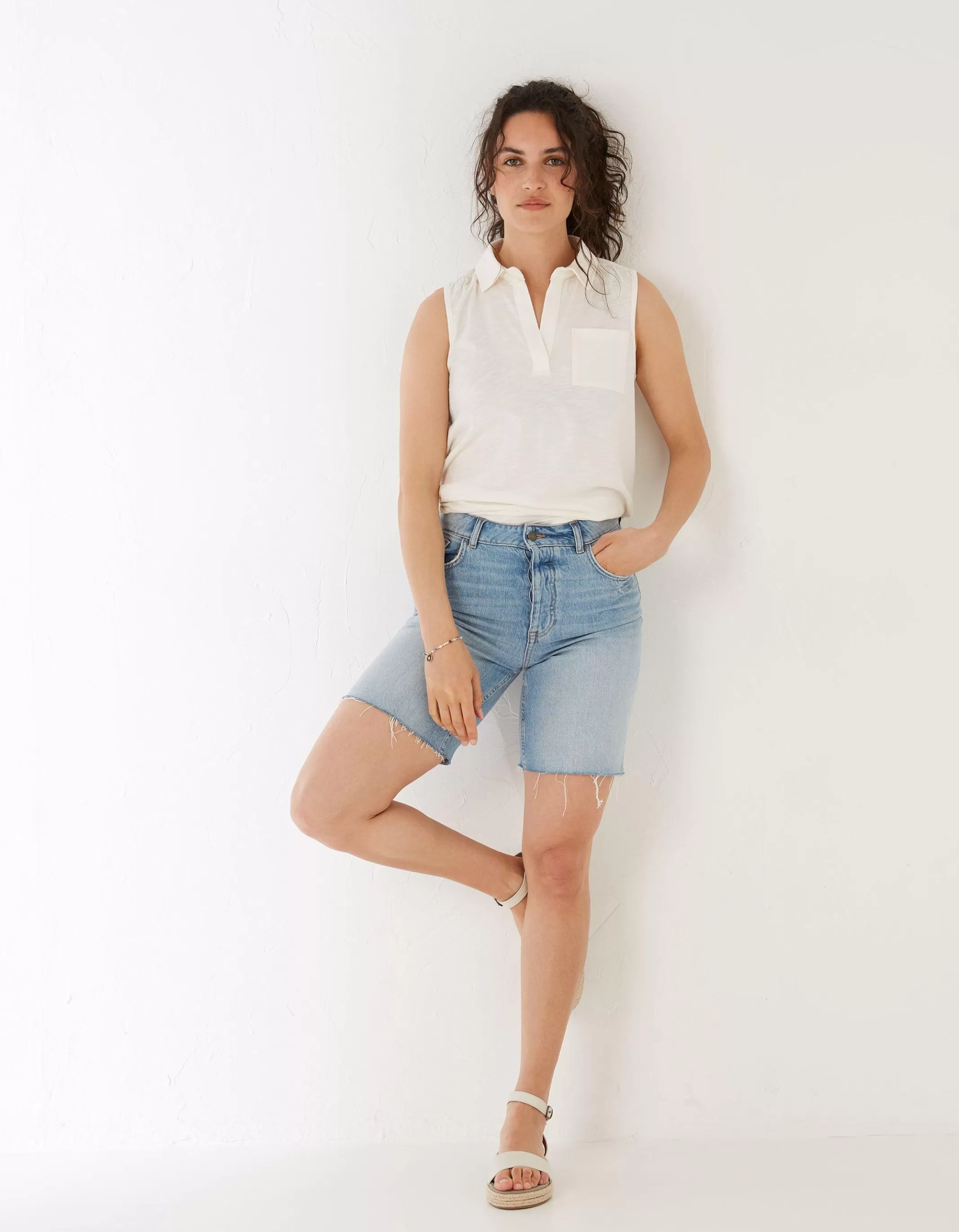 Shop FatFace Polly Sleeveless Polo Shirt Ivory