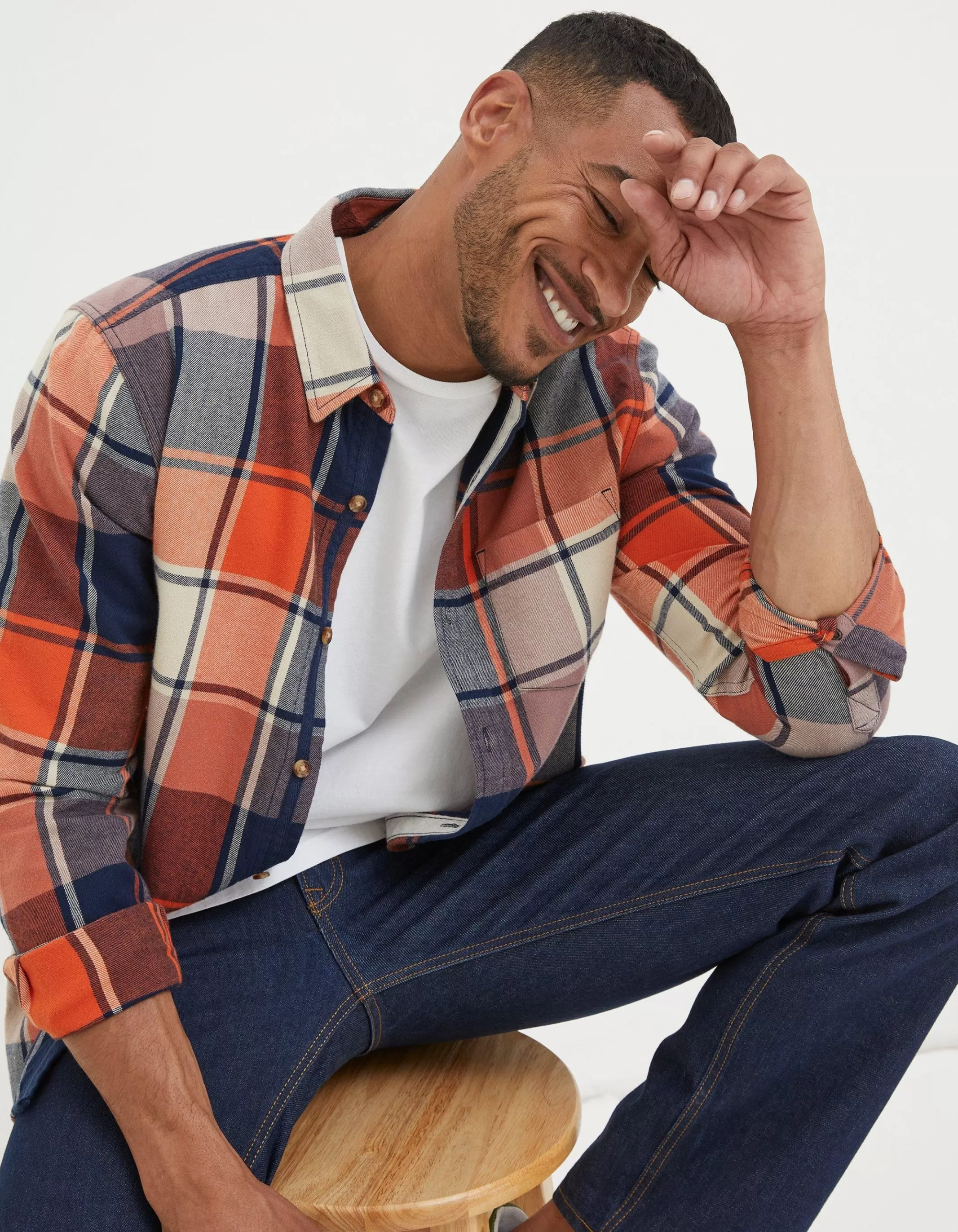 Cheap FatFace Poole Check Shirt Orange