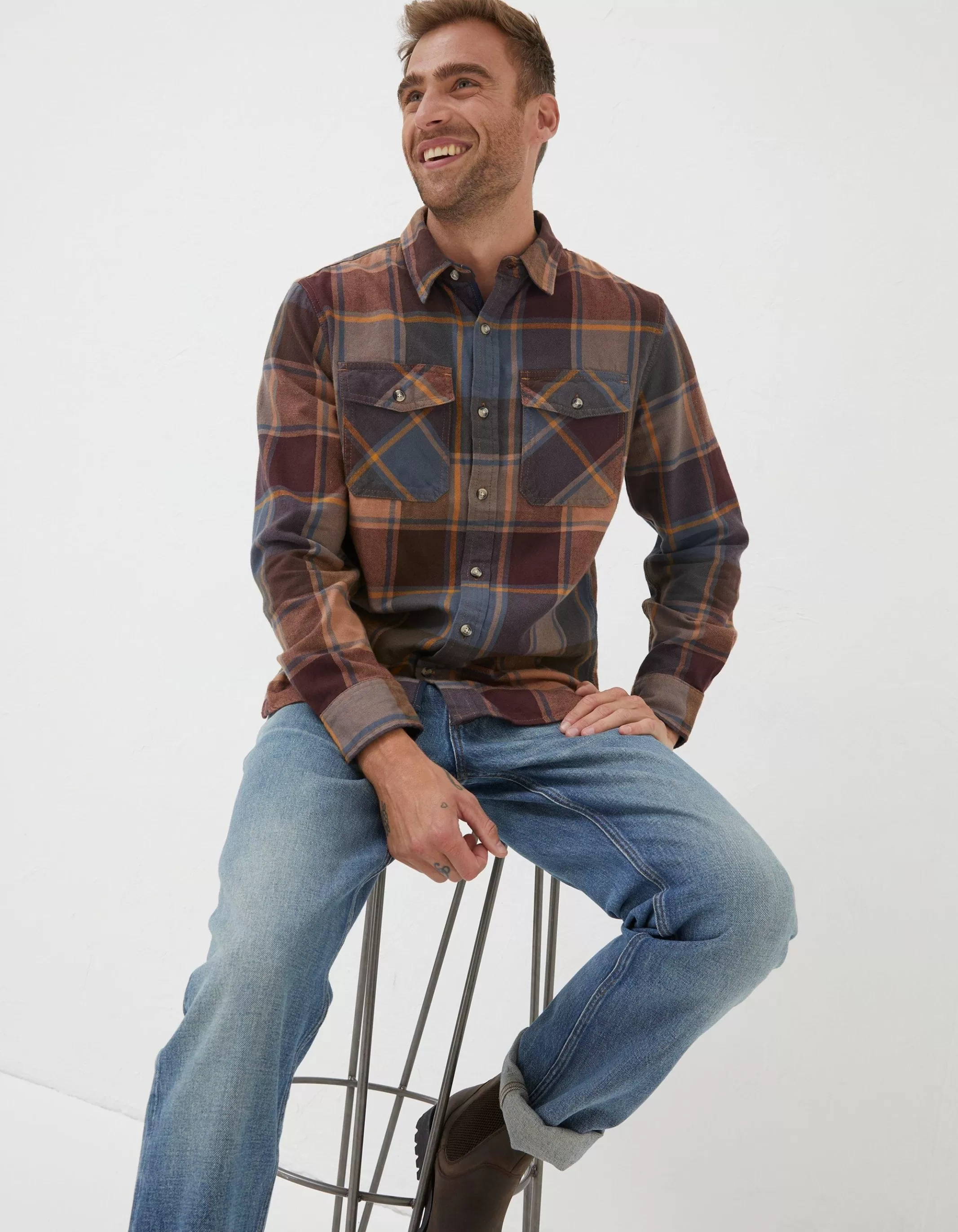Clearance FatFace Poole Check Shirt Plum
