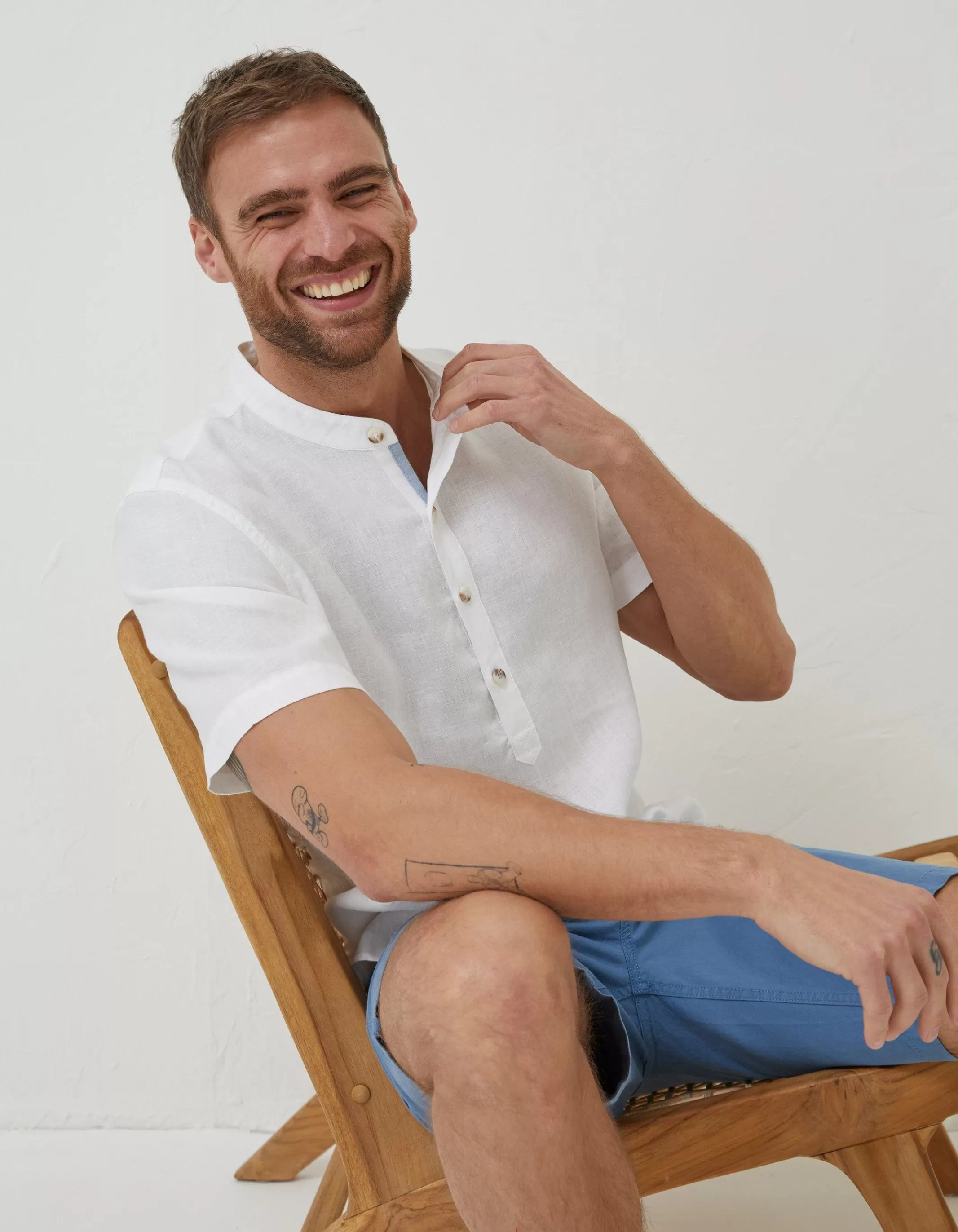 Cheap FatFace Pop Over Linen Shirt White