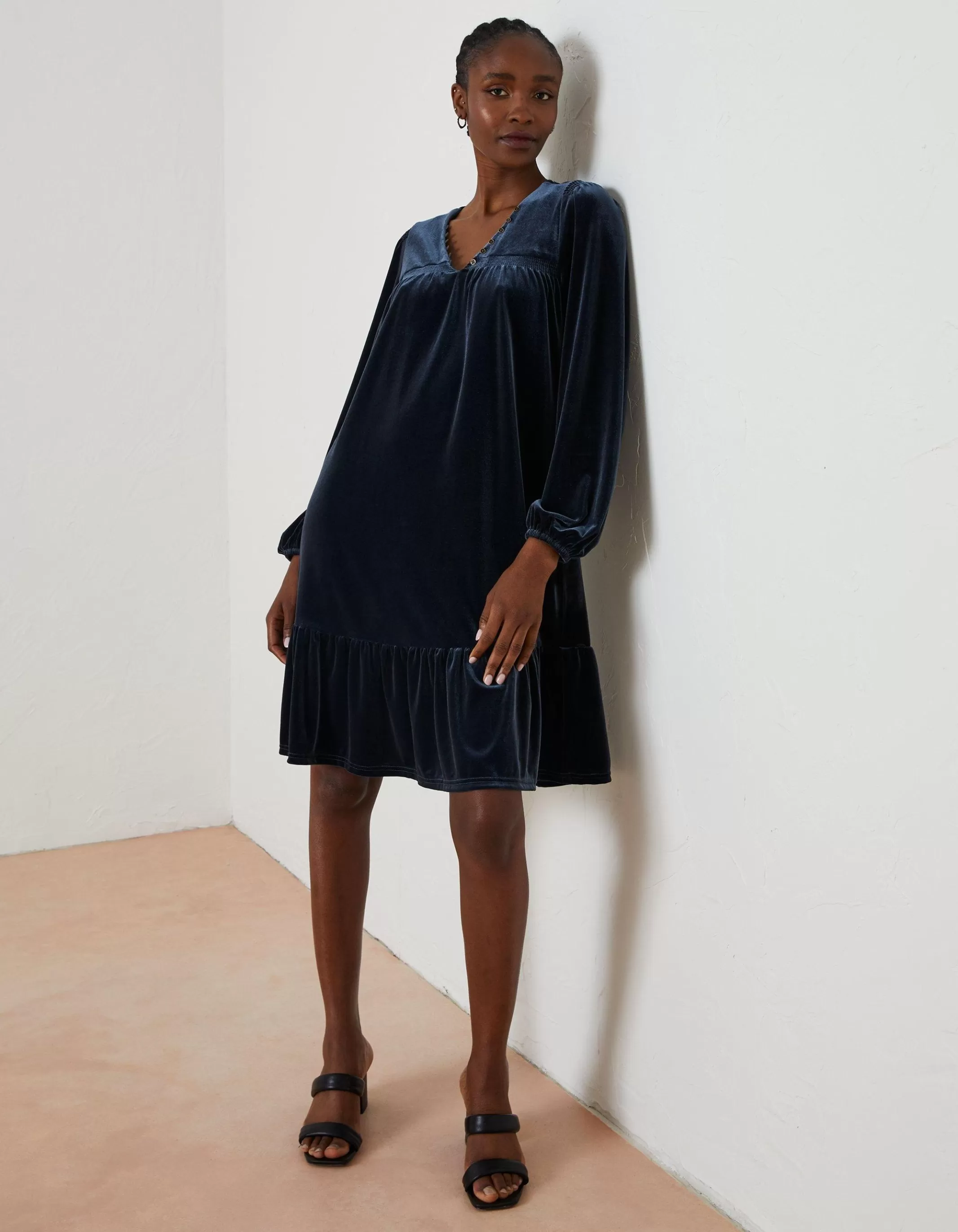Cheap FatFace Poplar Velvet Swing Dress Dark Navy