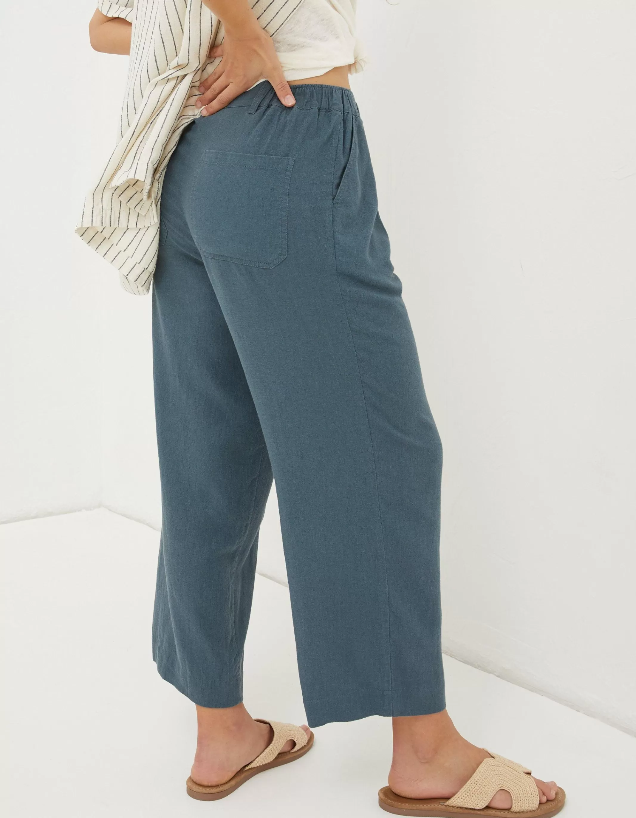 Best Sale FatFace Portloe Linen Blend Trousers Teal Blue