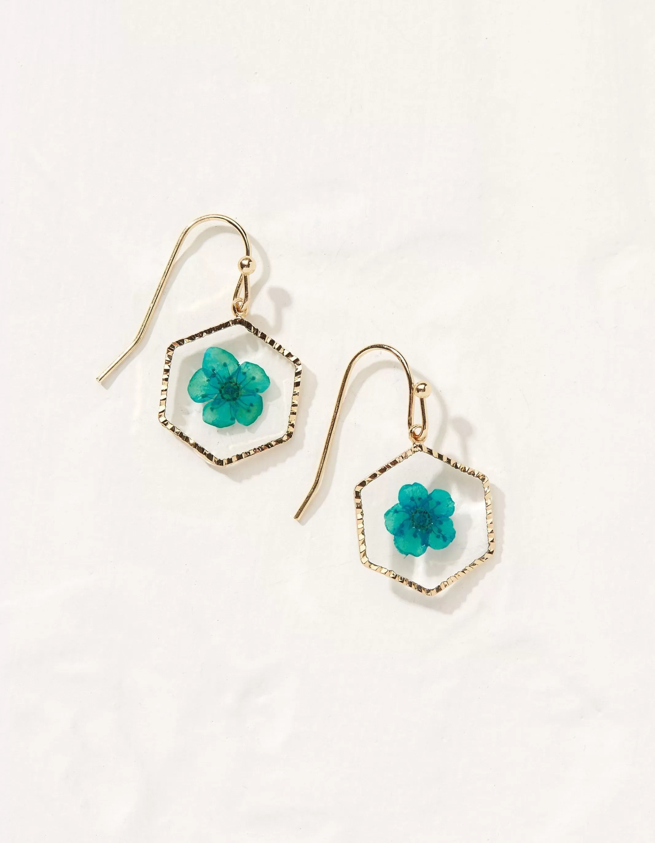 Hot FatFace Pressed Flower Earrings Green