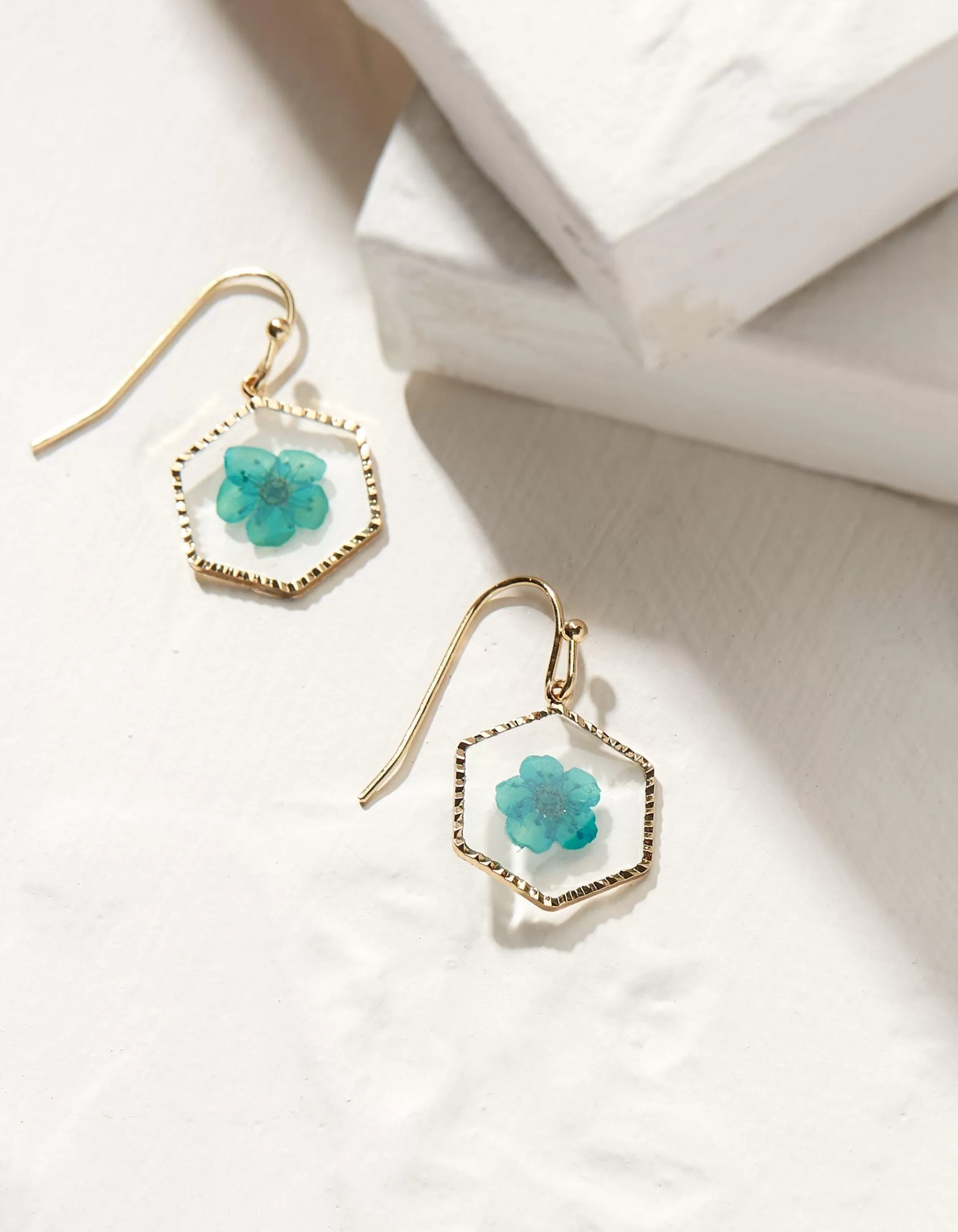 Hot FatFace Pressed Flower Earrings Green