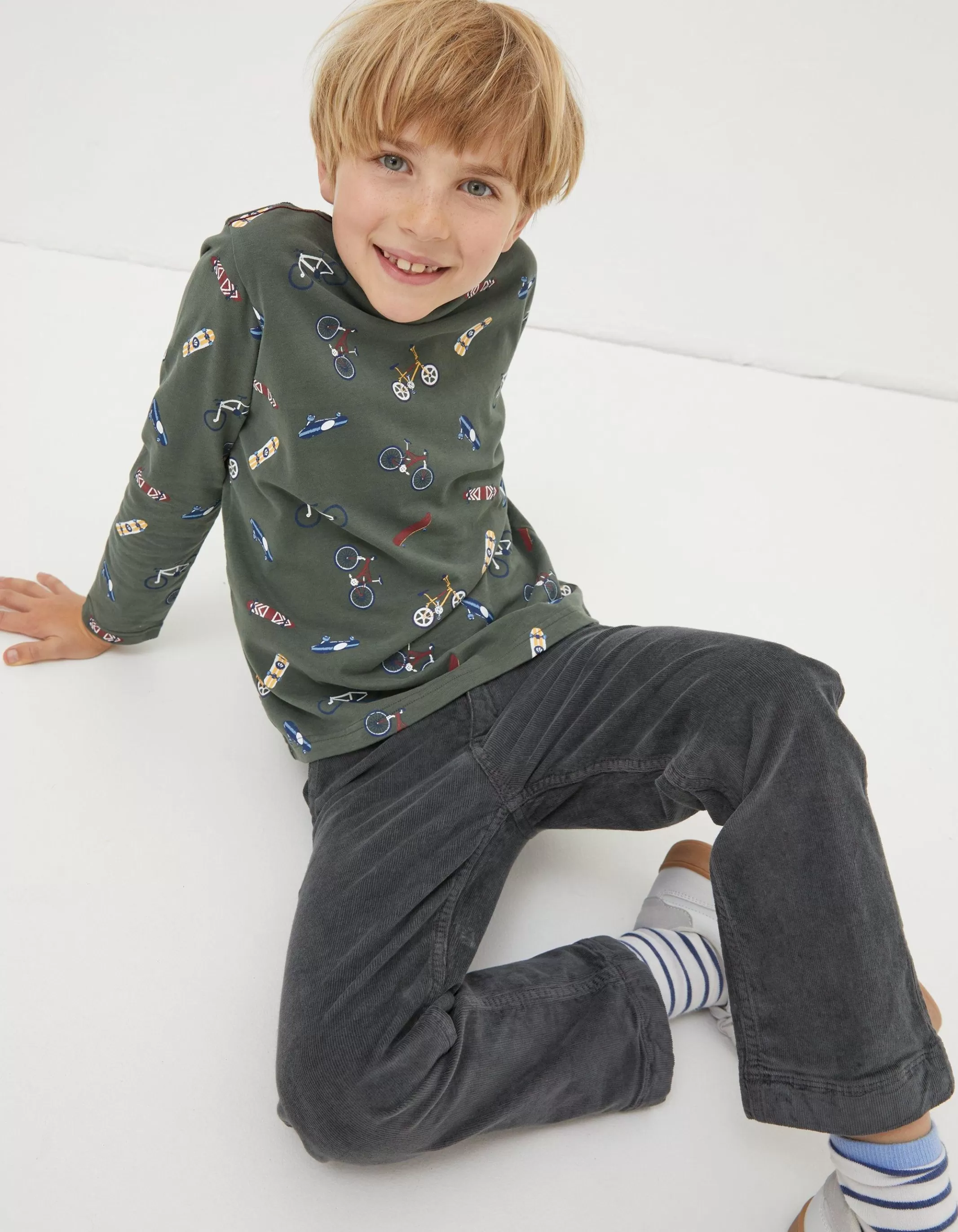 Fashion FatFace Printed Long Sleeve T-Shirt Khaki Green