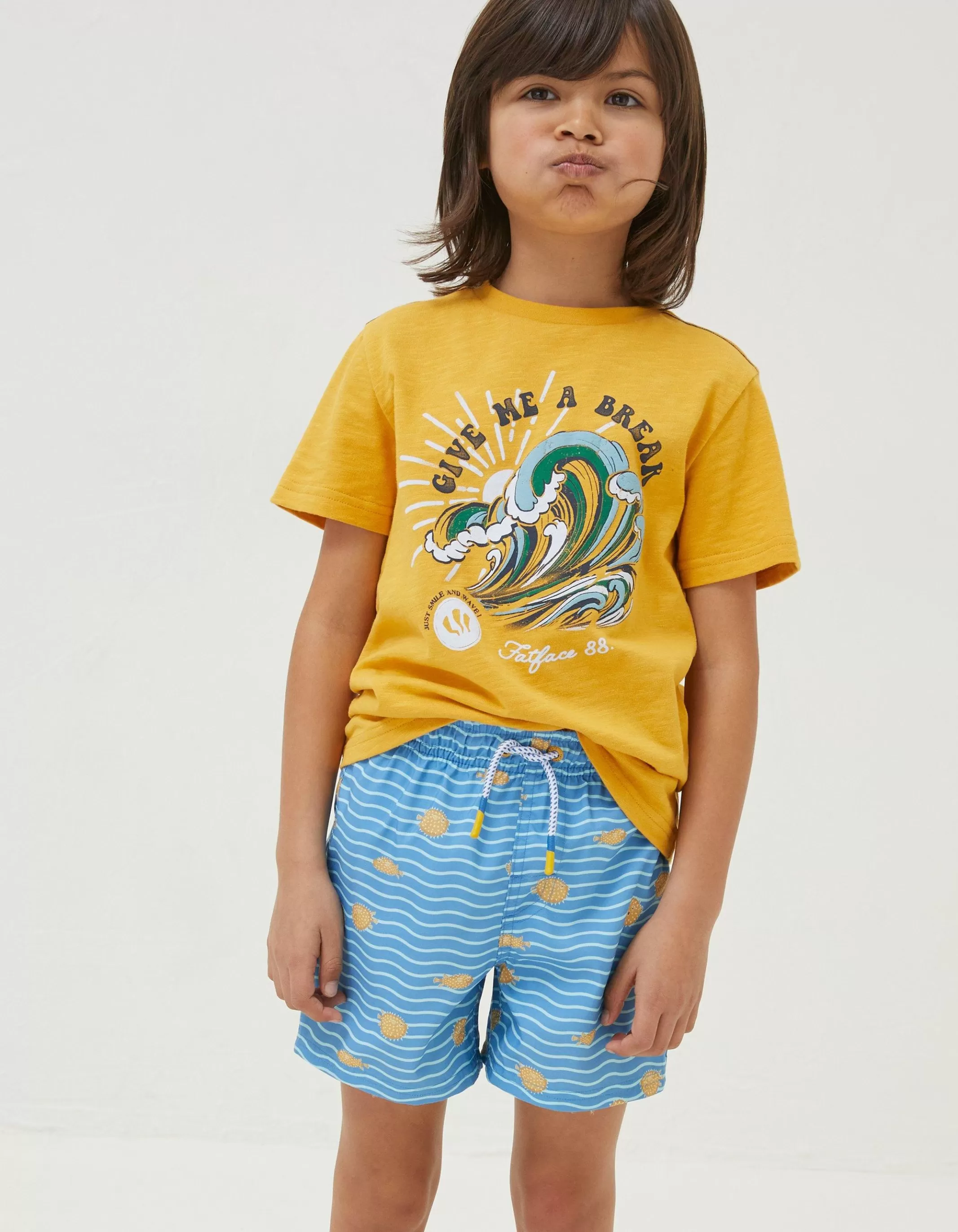 Hot FatFace Pufferfish Swim Shorts Light Blue