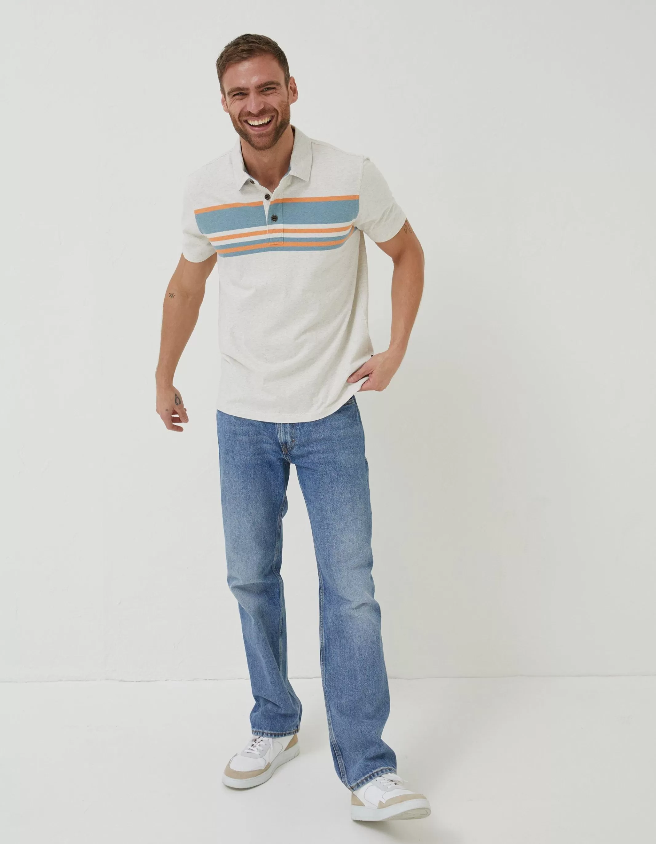 Cheap FatFace Purbeck Chest Stripe Polo Off White