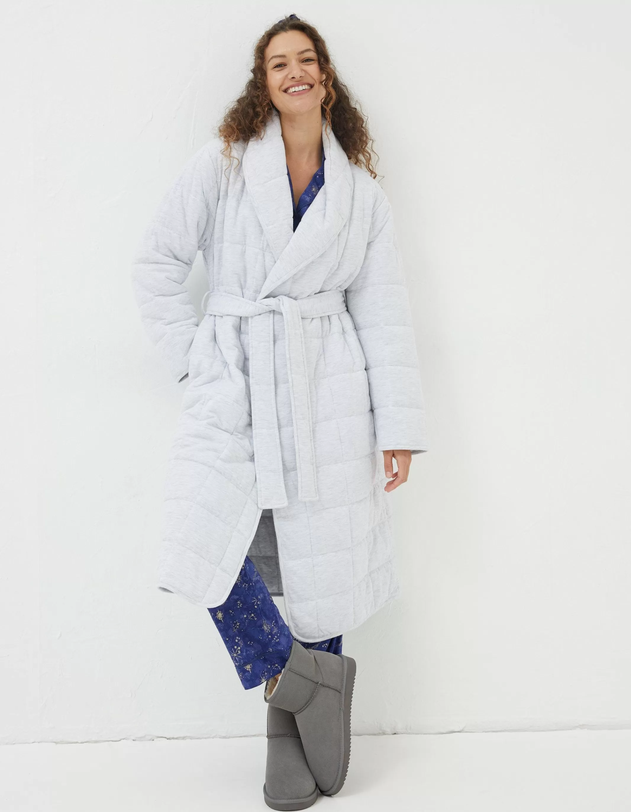 Hot FatFace Quilted Dressing Gown Grey Marl