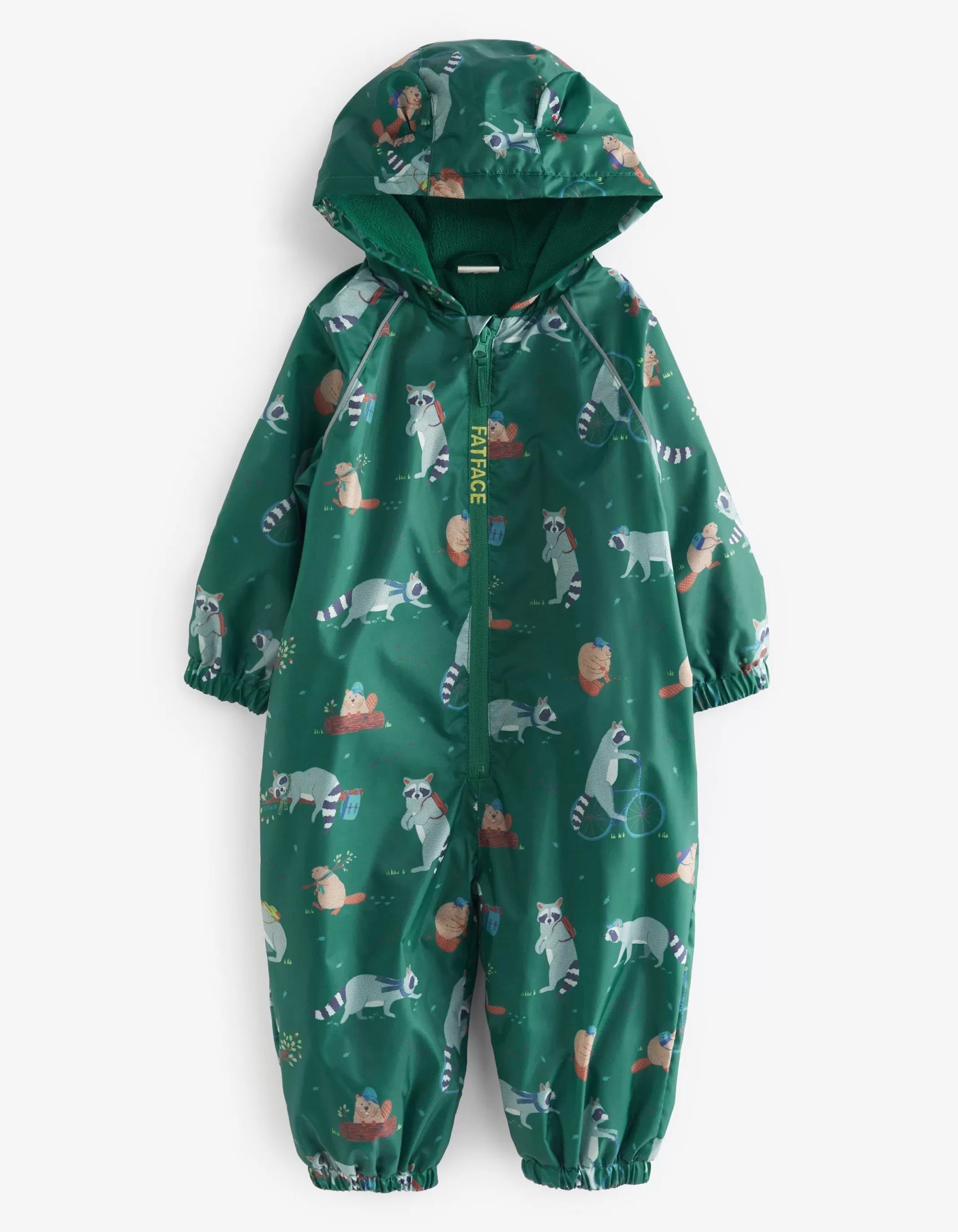 Clearance FatFace Raccoon Print Puddlesuit Green