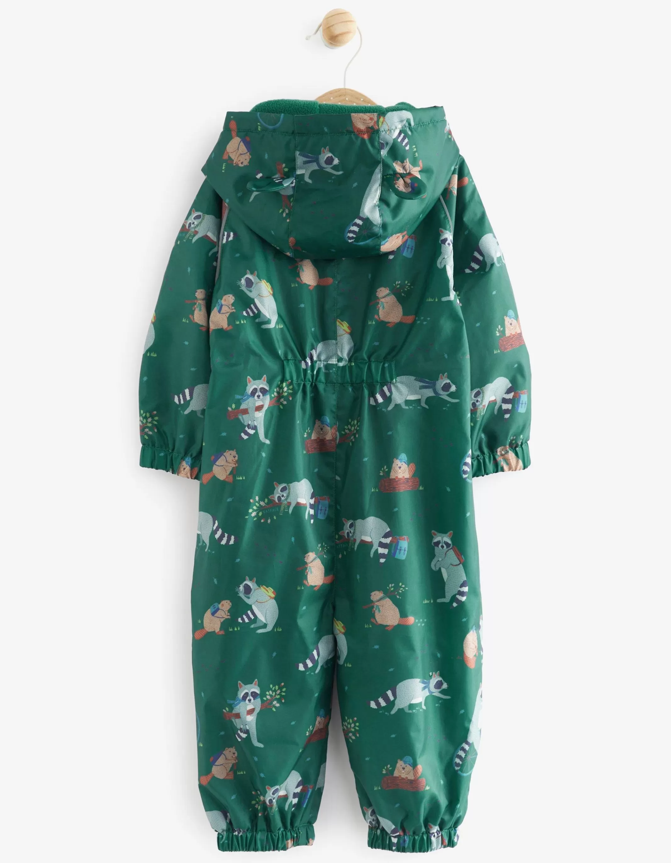 Clearance FatFace Raccoon Print Puddlesuit Green