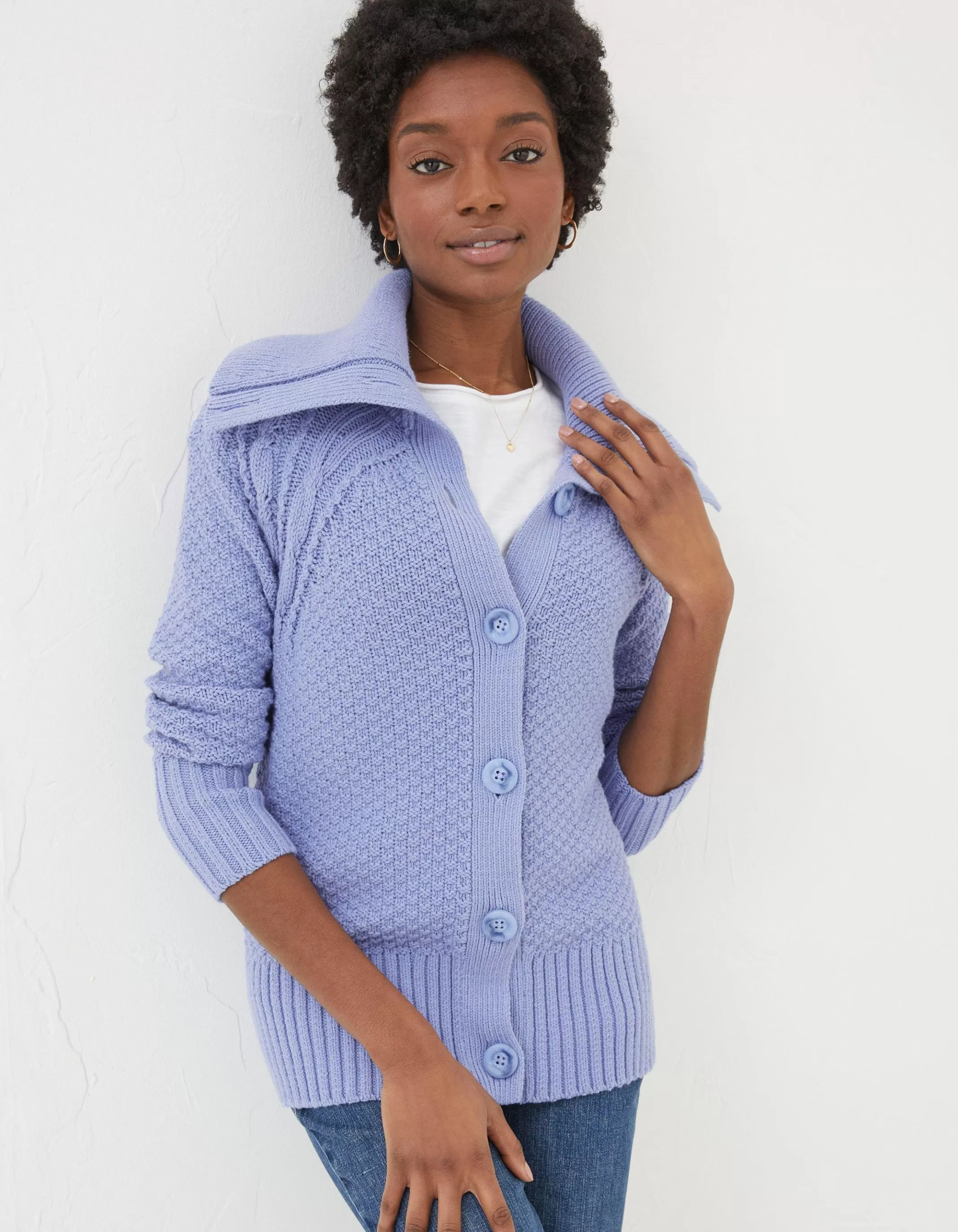 Shop FatFace Raya Collared Cardigan Washed Blue