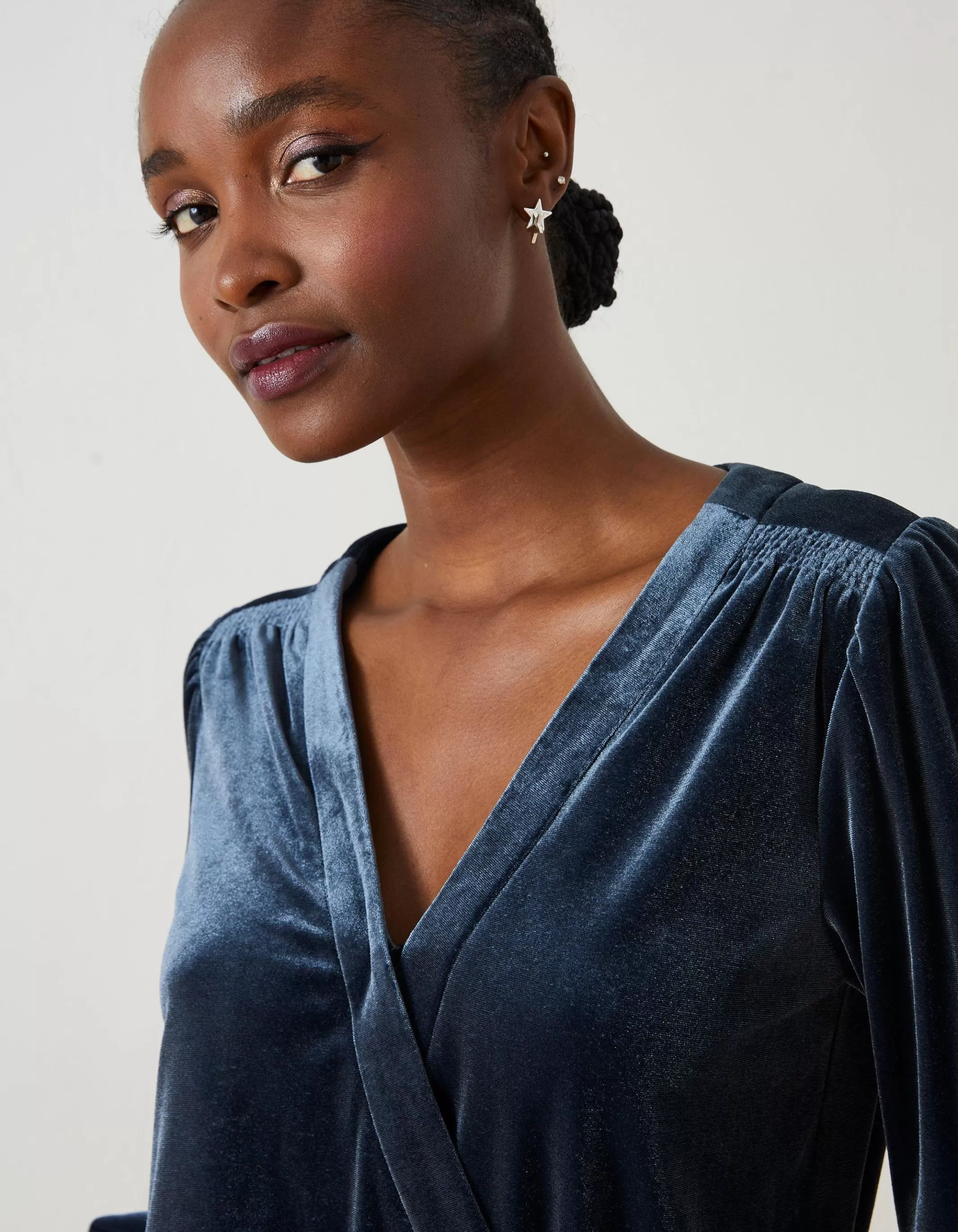 Flash Sale FatFace Reese Velvet Wrap Top Dark Navy