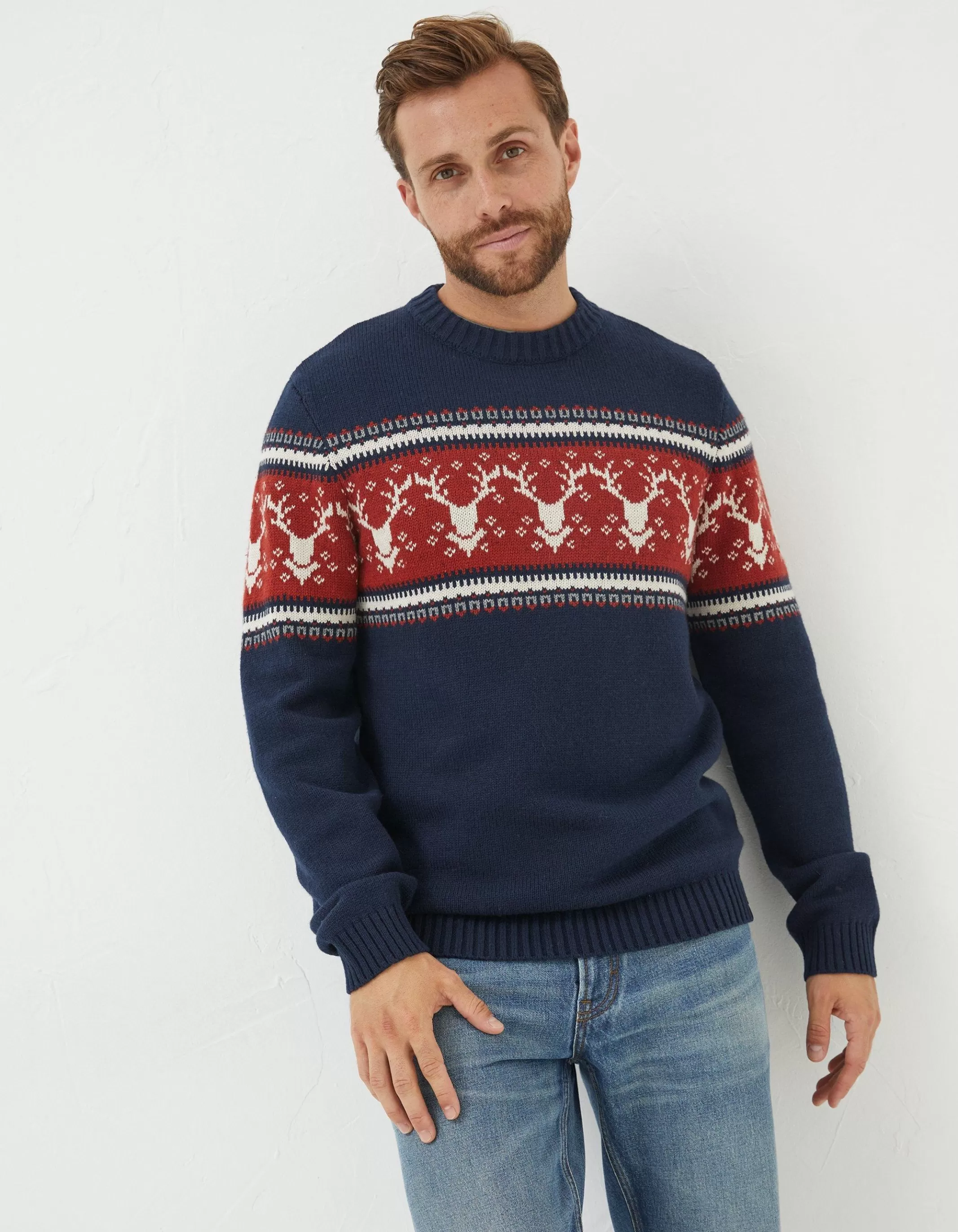 Store FatFace Reindeer Crew Neck Jumper Navy