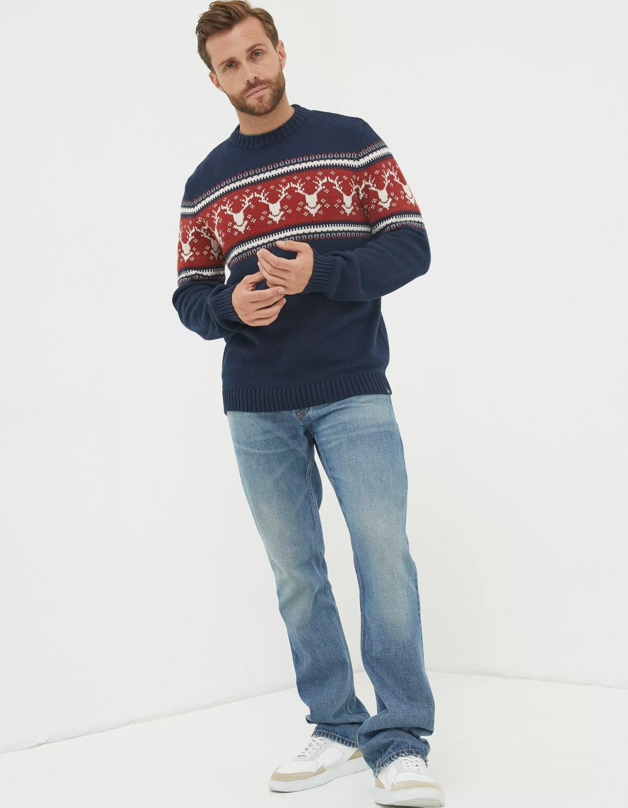 Store FatFace Reindeer Crew Neck Jumper Navy