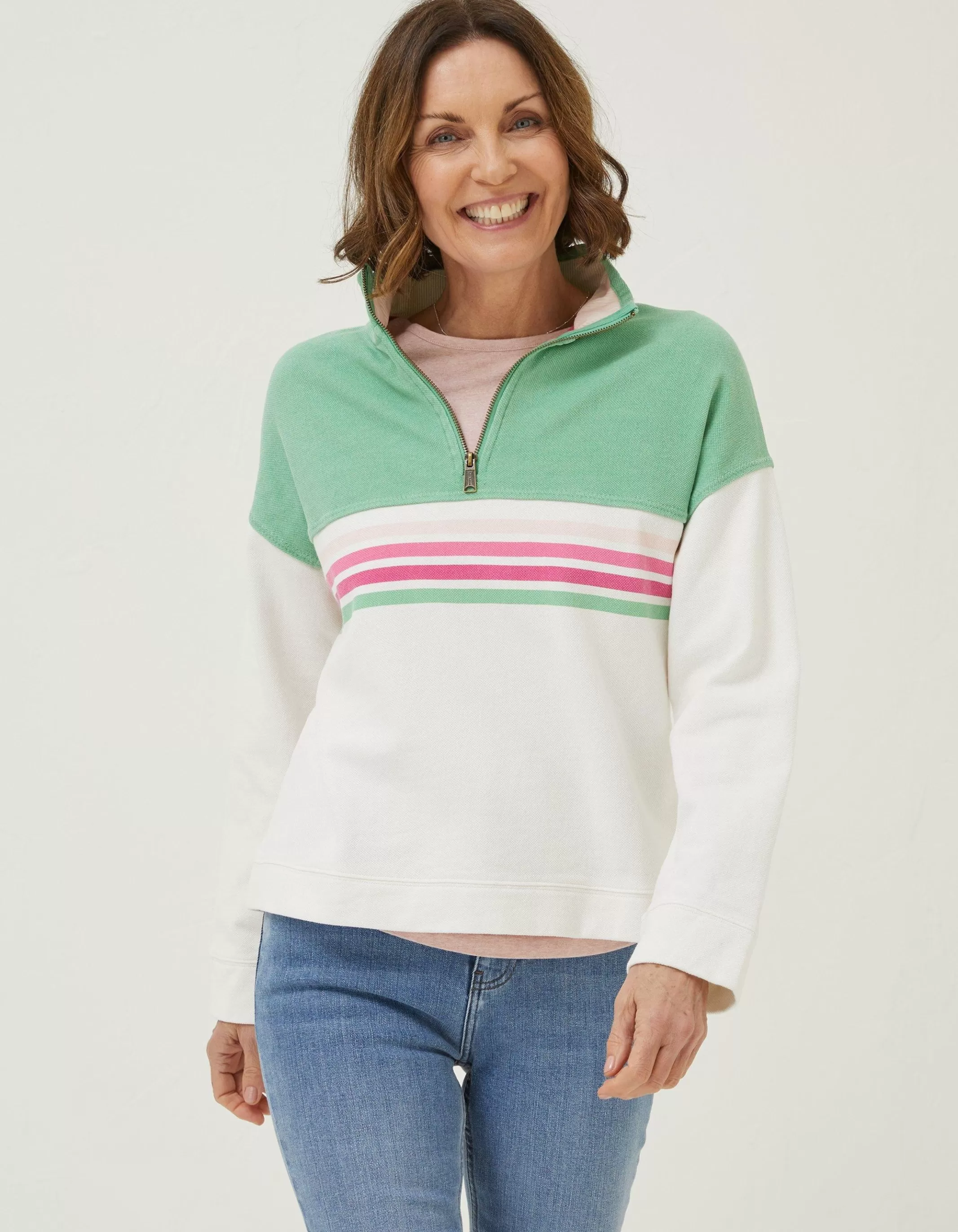 Flash Sale FatFace Relaxed Airlie Colour Block Sweat Green