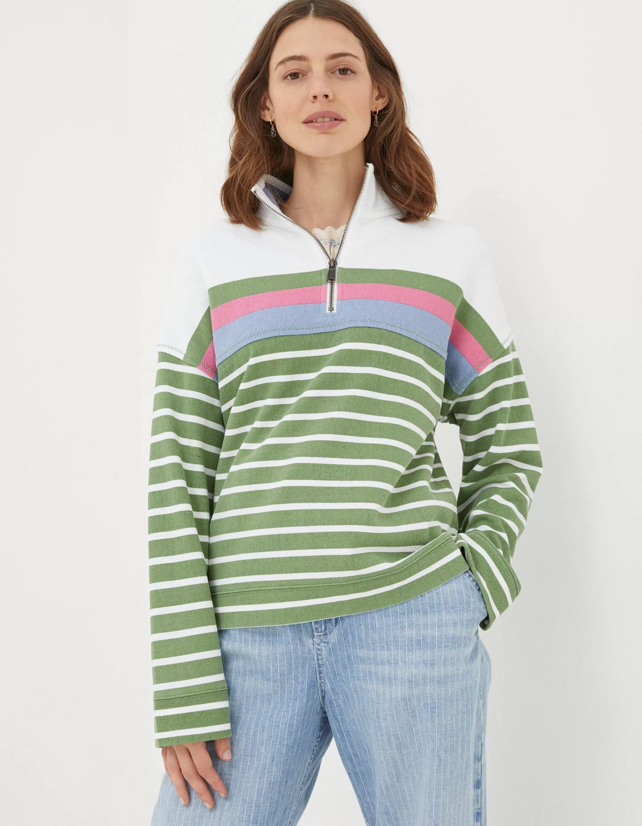 Clearance FatFace Relaxed Airlie Stripe Sweatshirt Green