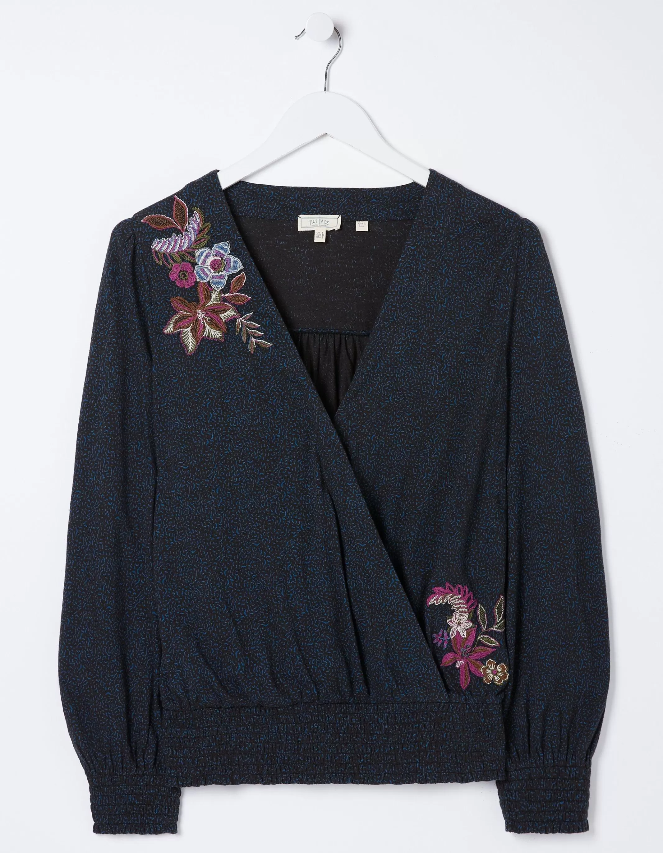 Shop FatFace Remi Embroidered Dotted Floral Top Black