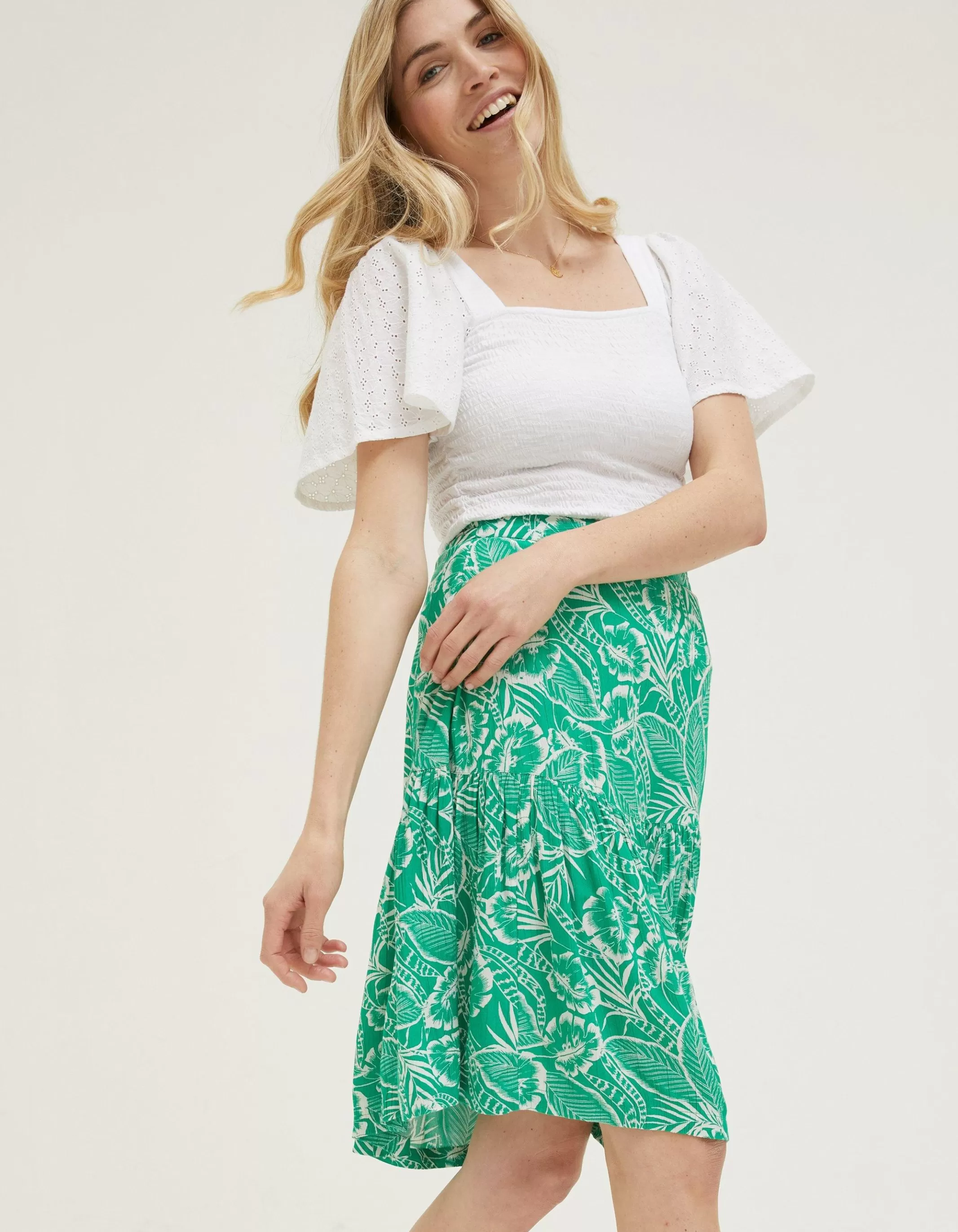 Outlet FatFace Remy Tropical Leaf Skirt Bright Green