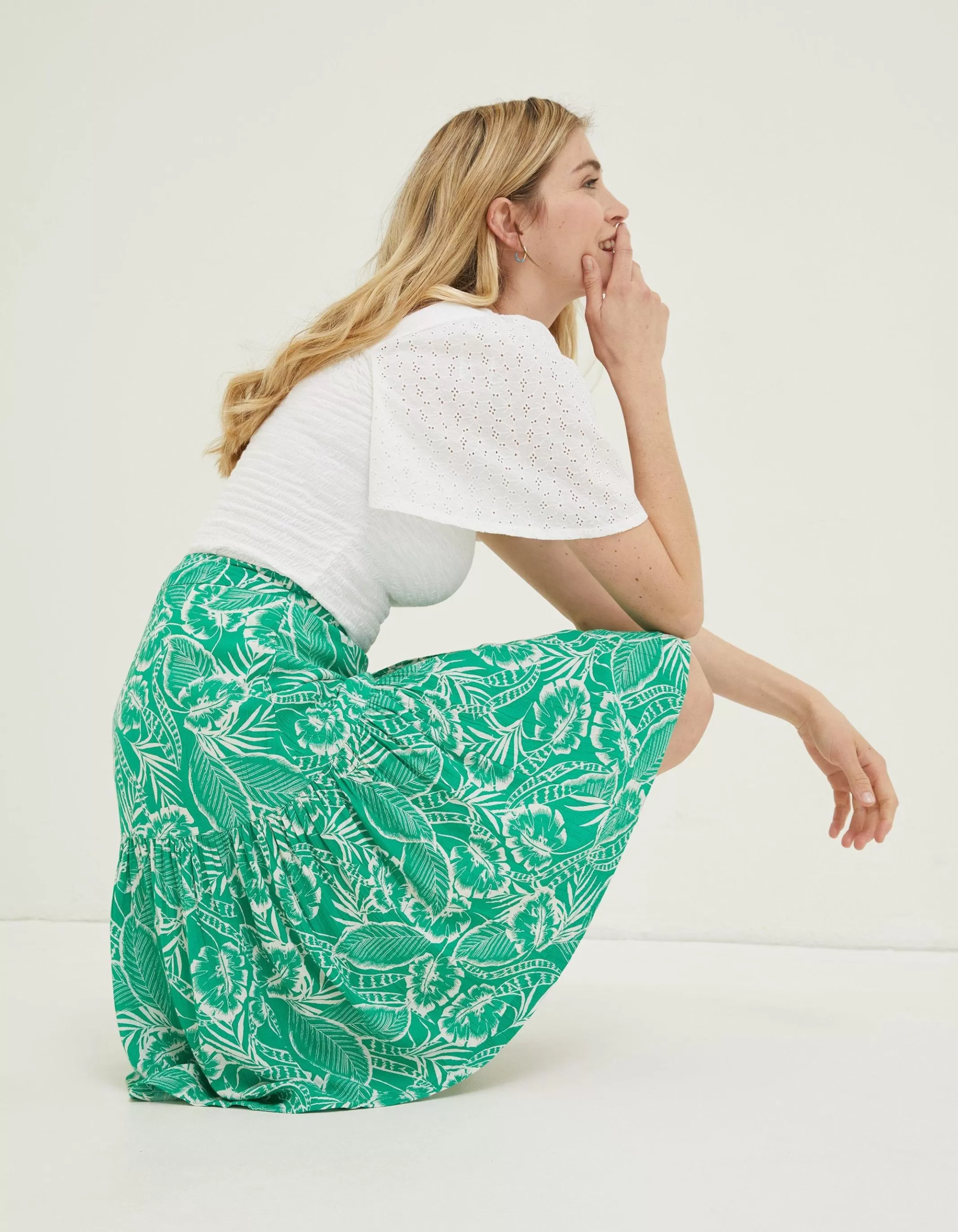 Outlet FatFace Remy Tropical Leaf Skirt Bright Green